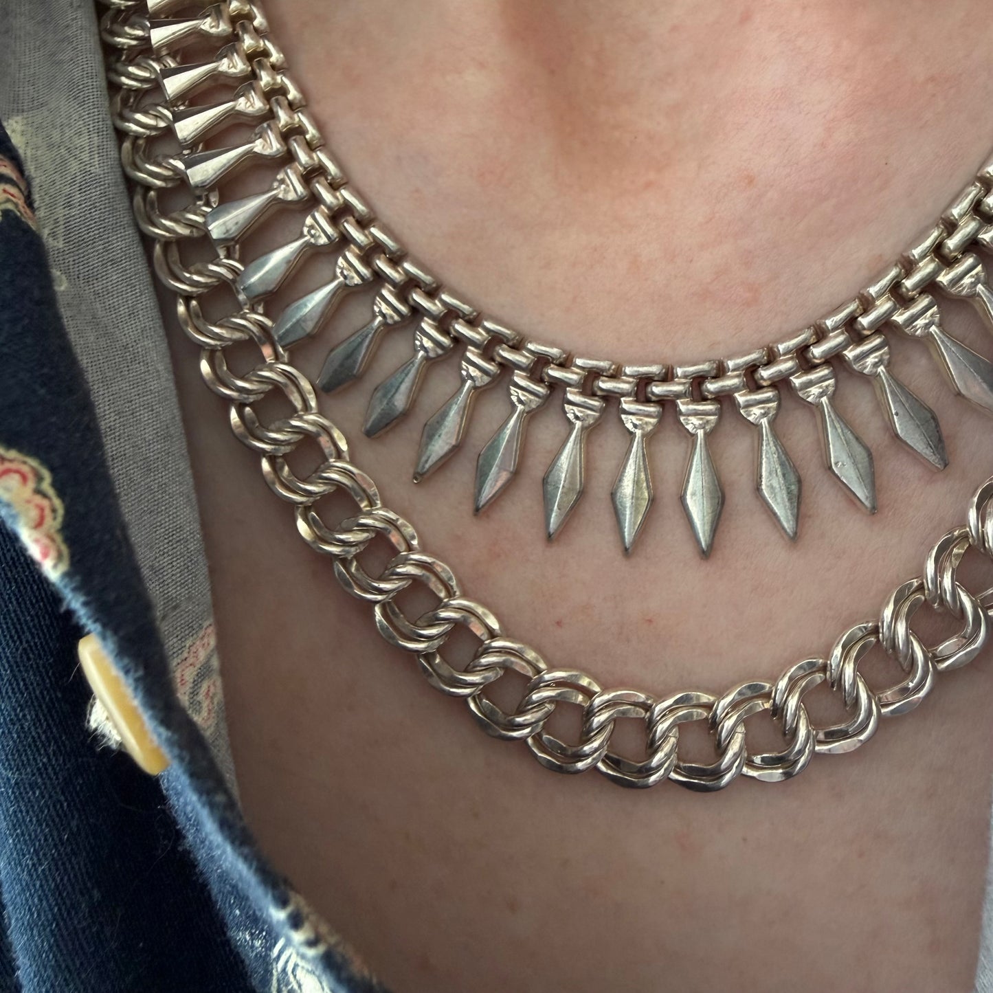 V I N T A G E // like Cleopatra / sterling silver paneled fringe collar necklace / 17", 34.6g