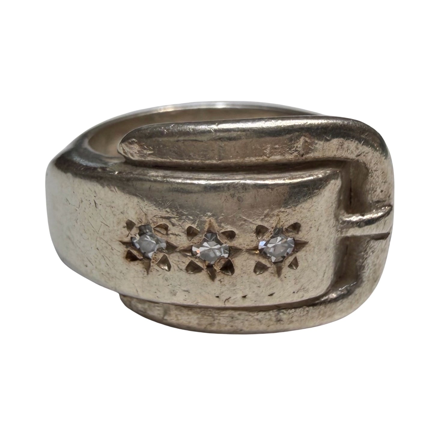 V I N T A G E // timeless stars / sterling silver + star set diamond wide buckle band / size 4ish