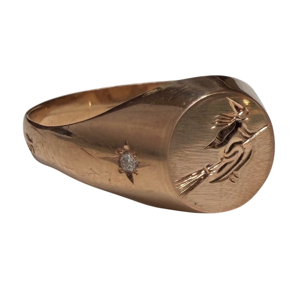 reimagined V I N T A G E // the best witch / 18k rosy yellow gold and diamond round witch signet / size ~6