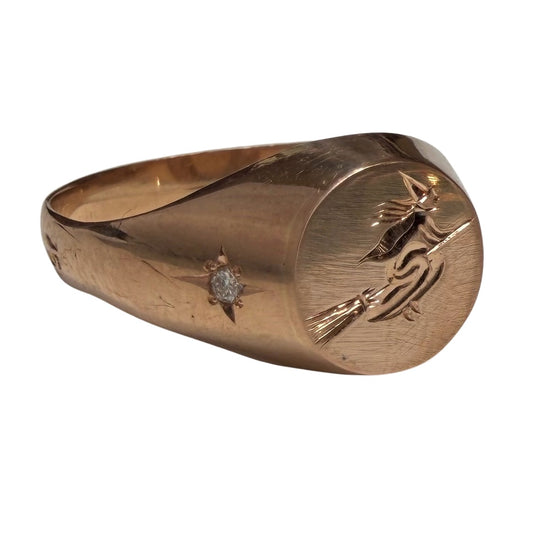 reimagined V I N T A G E // the best witch / 18k rosy yellow gold and diamond round witch signet / size ~6
