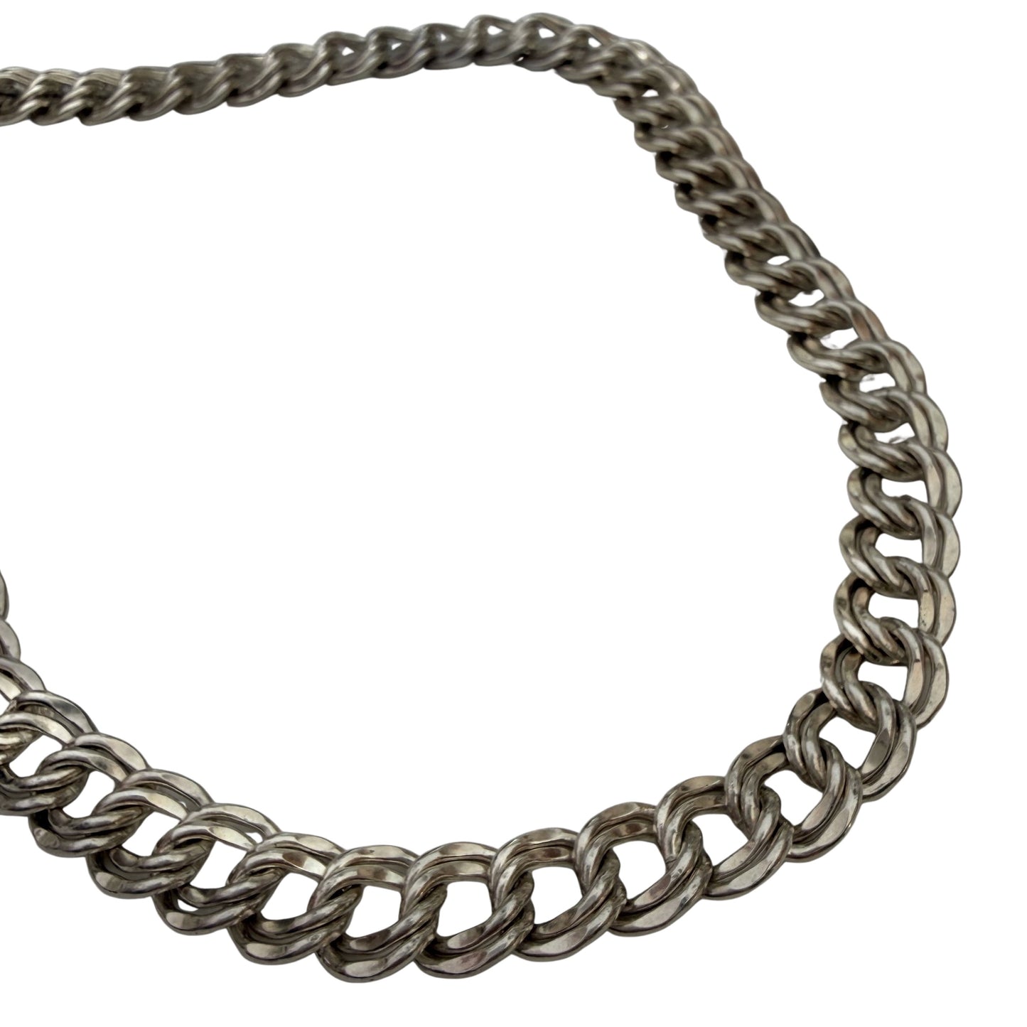 V I N T A G E // the start of something wonderful / sterling silver double curb chain wide flat necklace / 20", 52.9g