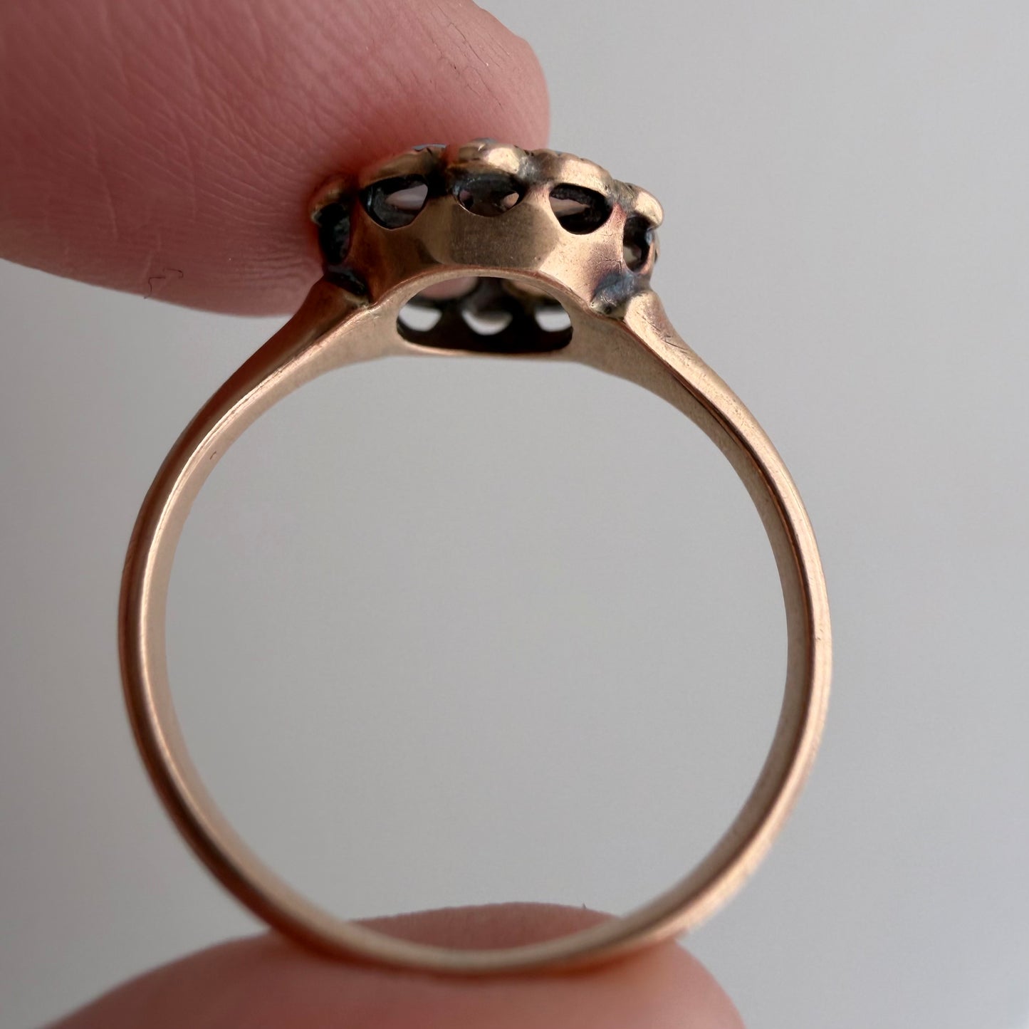A N T I Q U E // fire flower / victorian 10k + opal + garnet + seed pearl cluster ring / size 4.75