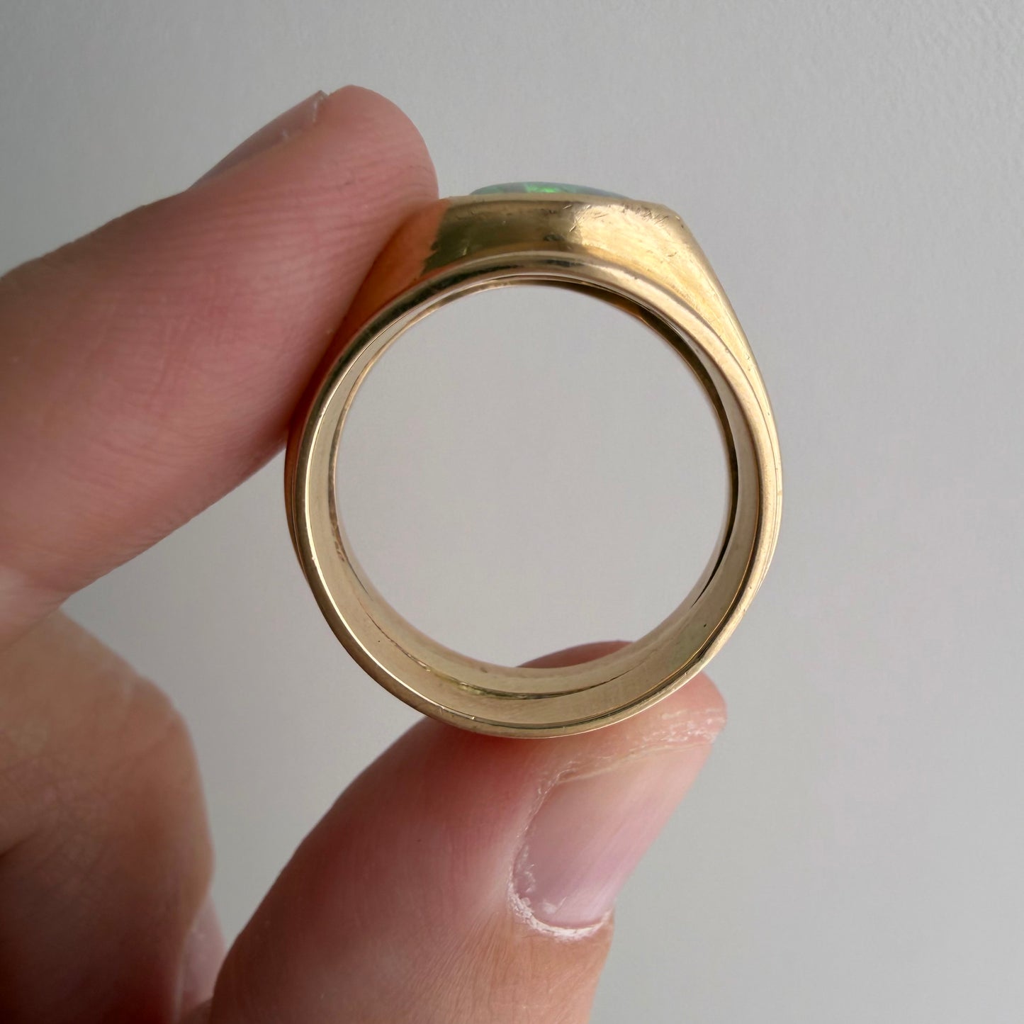 V I N T A G E // opal eye / modernist flush set opal instant stack ring / size 5.25 to 6.25