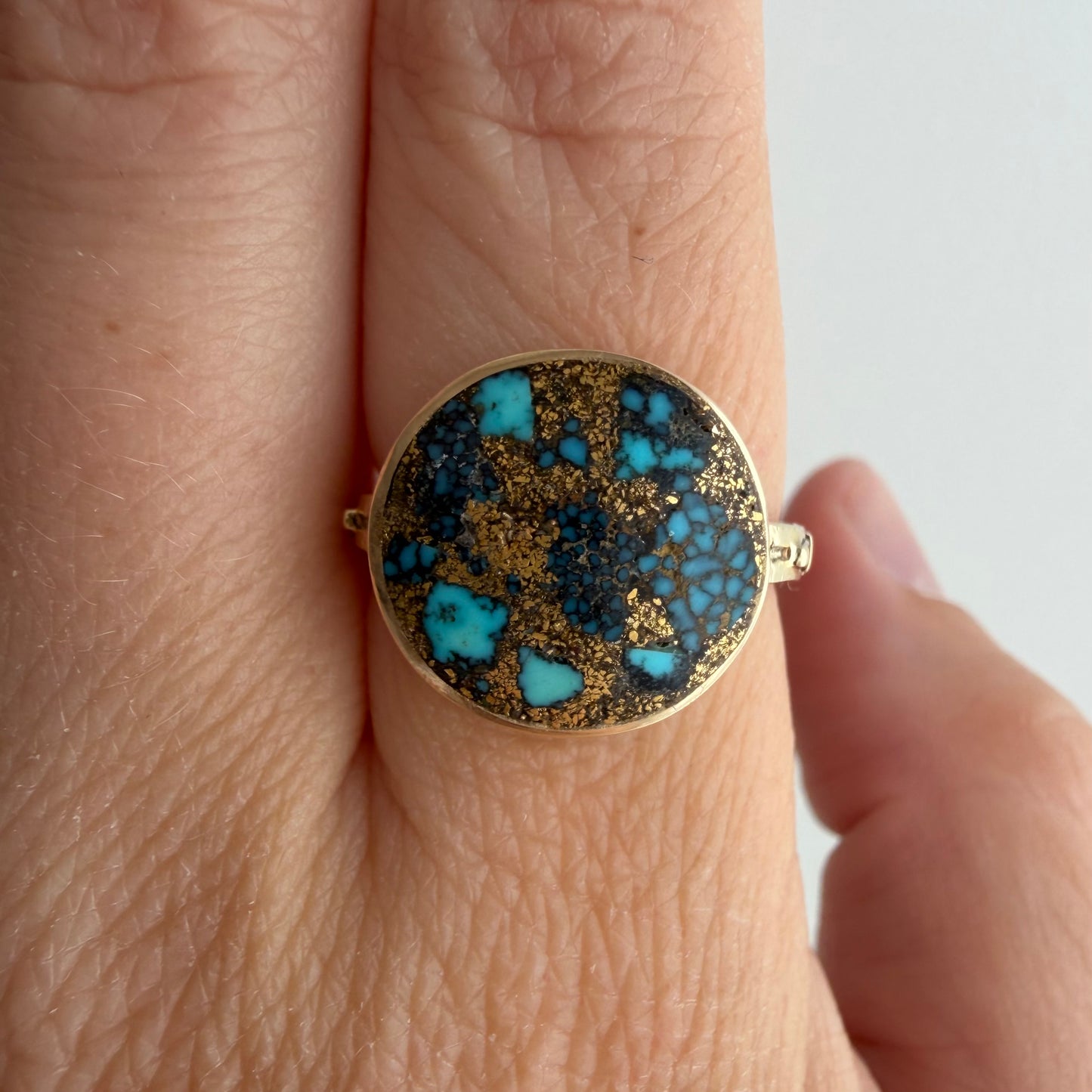reimagined V I N T A G E // all that glitters / 14k + turquoise in copper or pyrite + baguette diamonds / size 6.5-ish