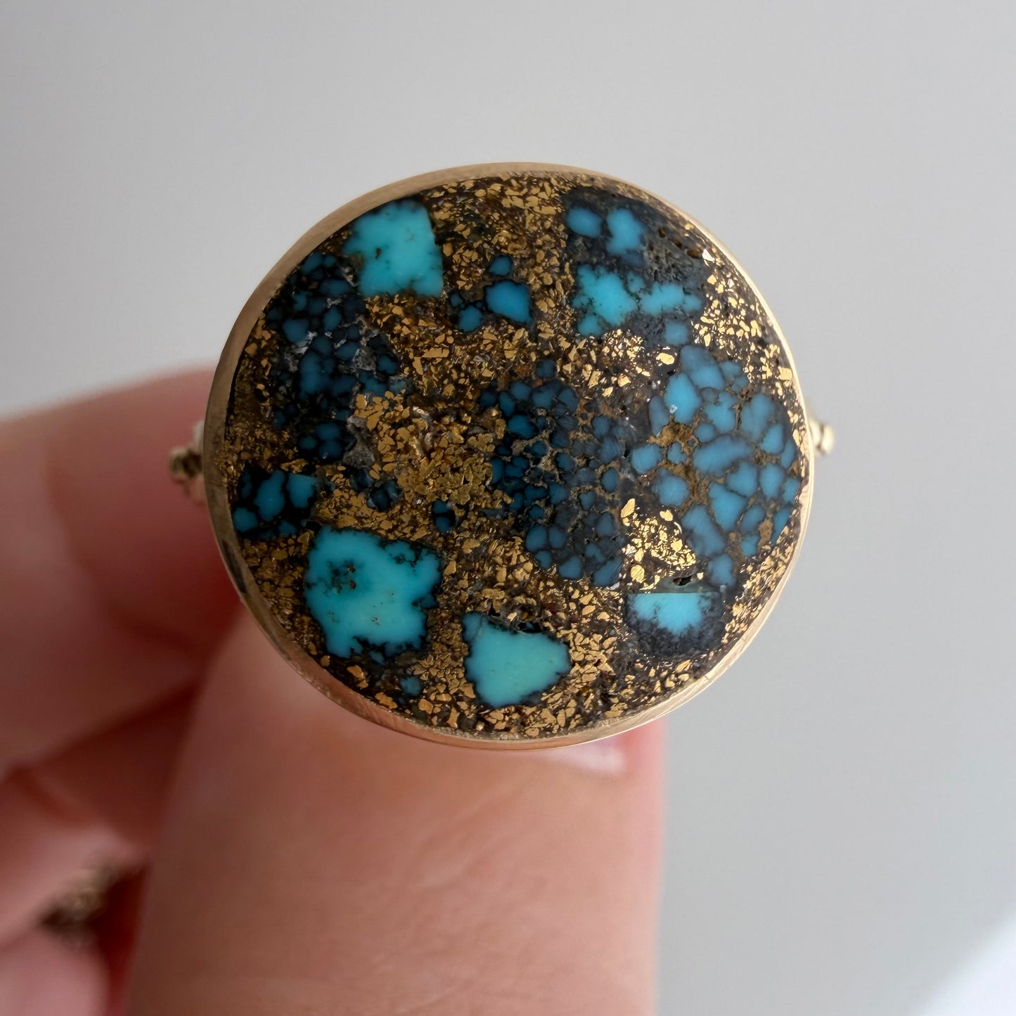 reimagined V I N T A G E // all that glitters / 14k + turquoise in copper or pyrite + baguette diamonds / size 6.5-ish