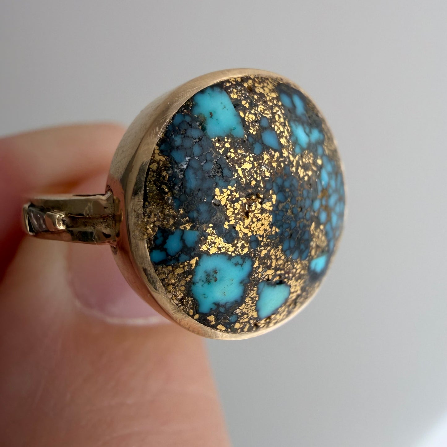 reimagined V I N T A G E // all that glitters / 14k + turquoise in copper or pyrite + baguette diamonds / size 6.5-ish