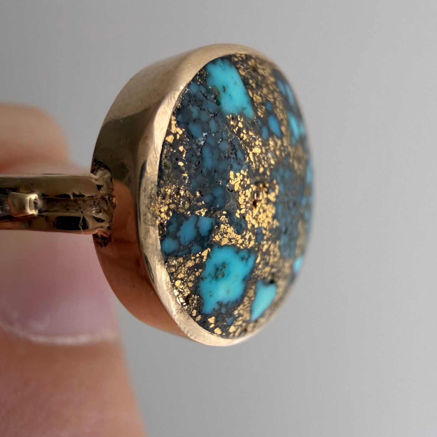 reimagined V I N T A G E // all that glitters / 14k + turquoise in copper or pyrite + baguette diamonds / size 6.5-ish