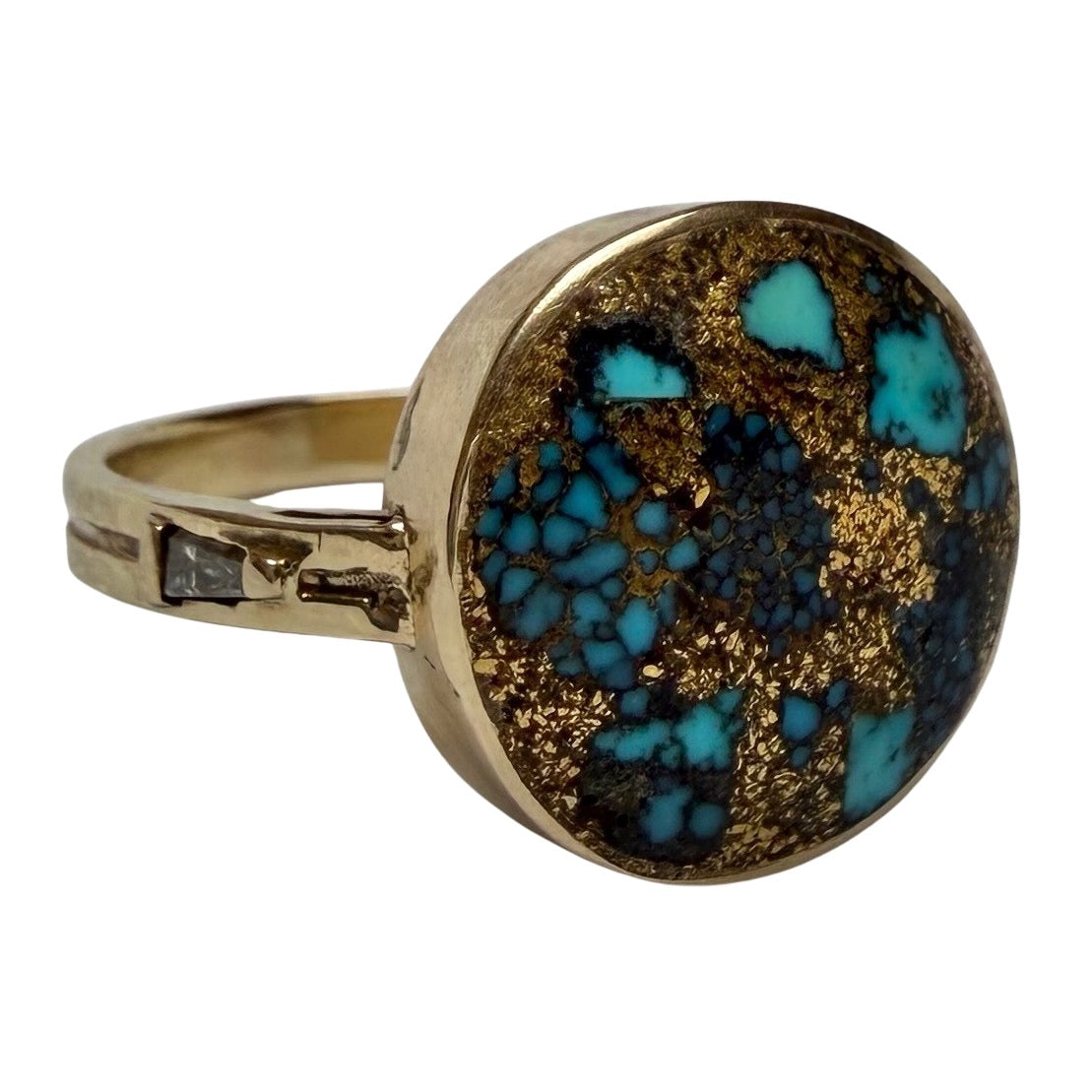 reimagined V I N T A G E // all that glitters / 14k + turquoise in copper or pyrite + baguette diamonds / size 6.5-ish