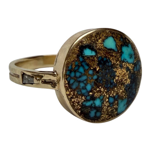 reimagined V I N T A G E // all that glitters / 14k + turquoise in copper or pyrite + baguette diamonds / size 6.5-ish