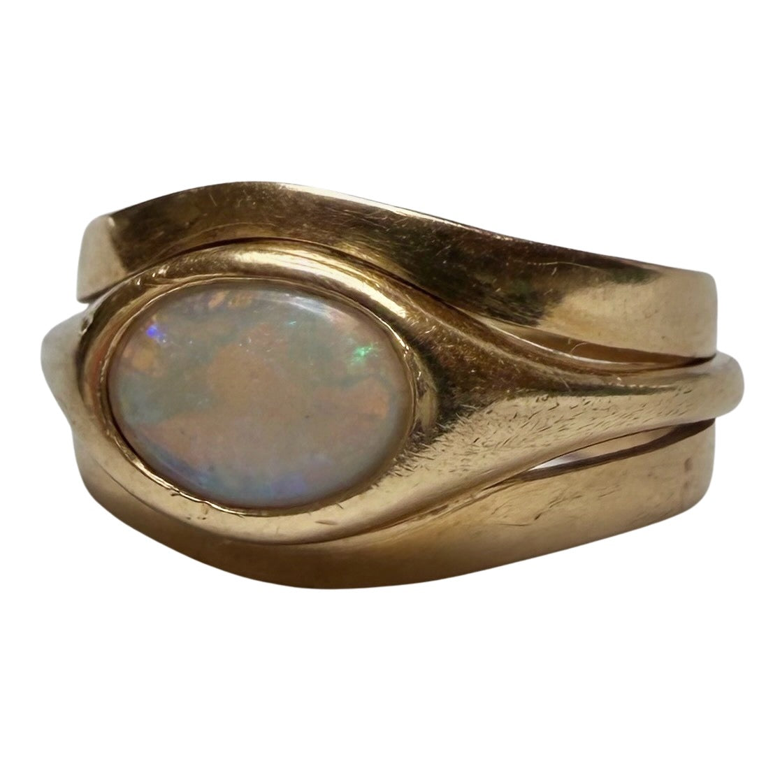 V I N T A G E // opal eye / modernist flush set opal instant stack ring / size 5.25 to 6.25