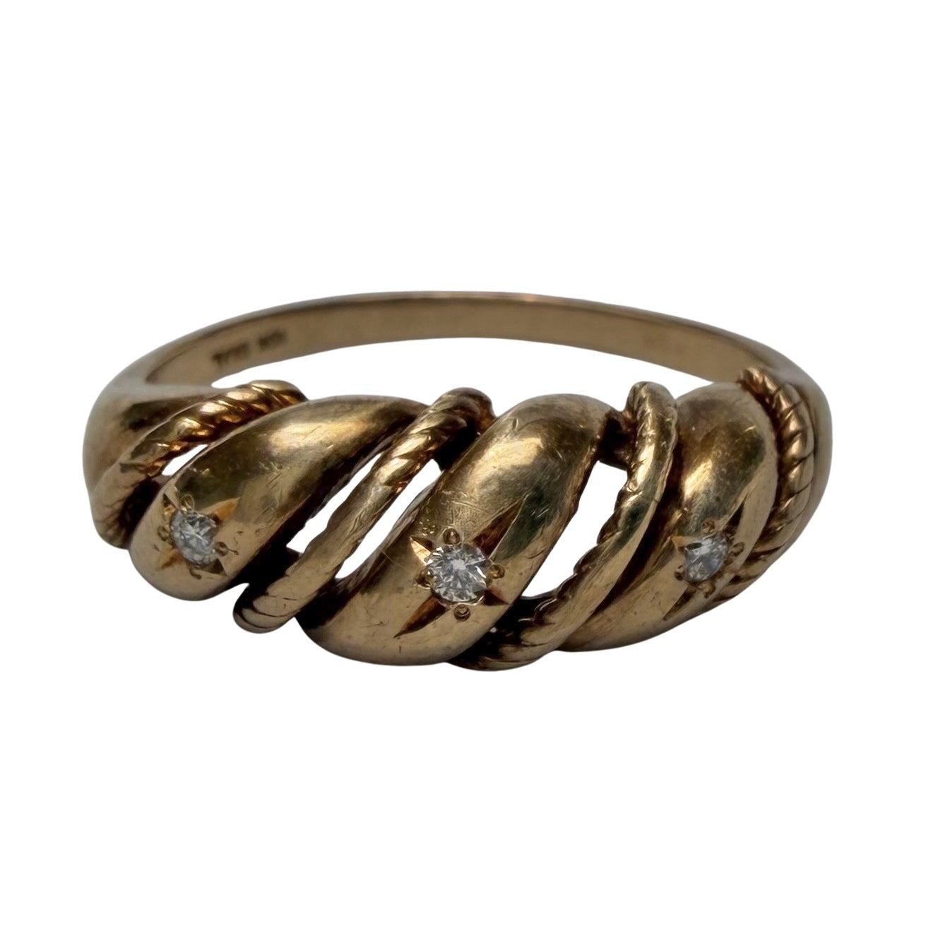 V I N T A G E // sparkle time / 10k and starburst diamond domed croissant ring / size 7