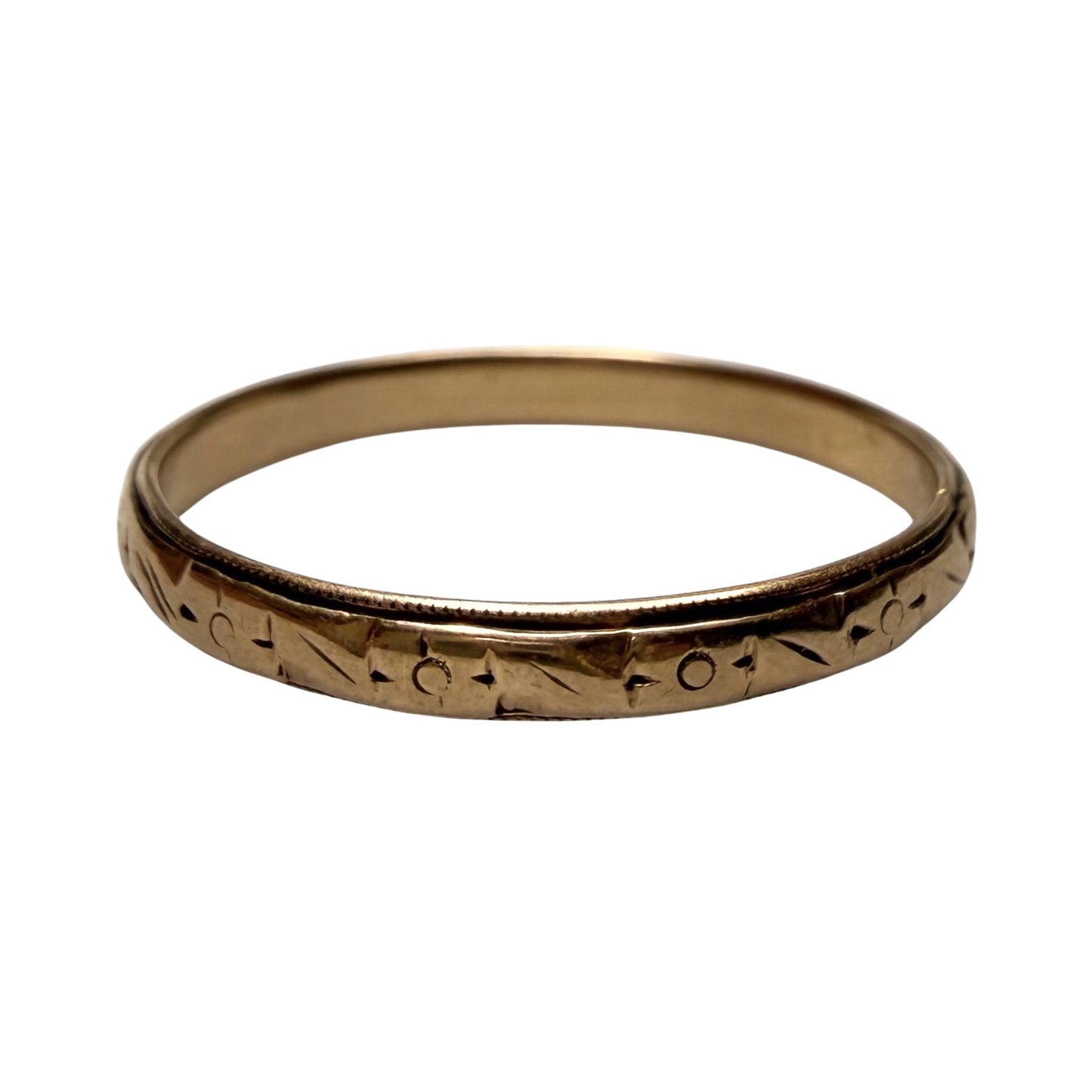 V I N T A G E // fading florals / 10k art nouveau yellow gold floral patterned thin eternity wedding band / size 7.5
