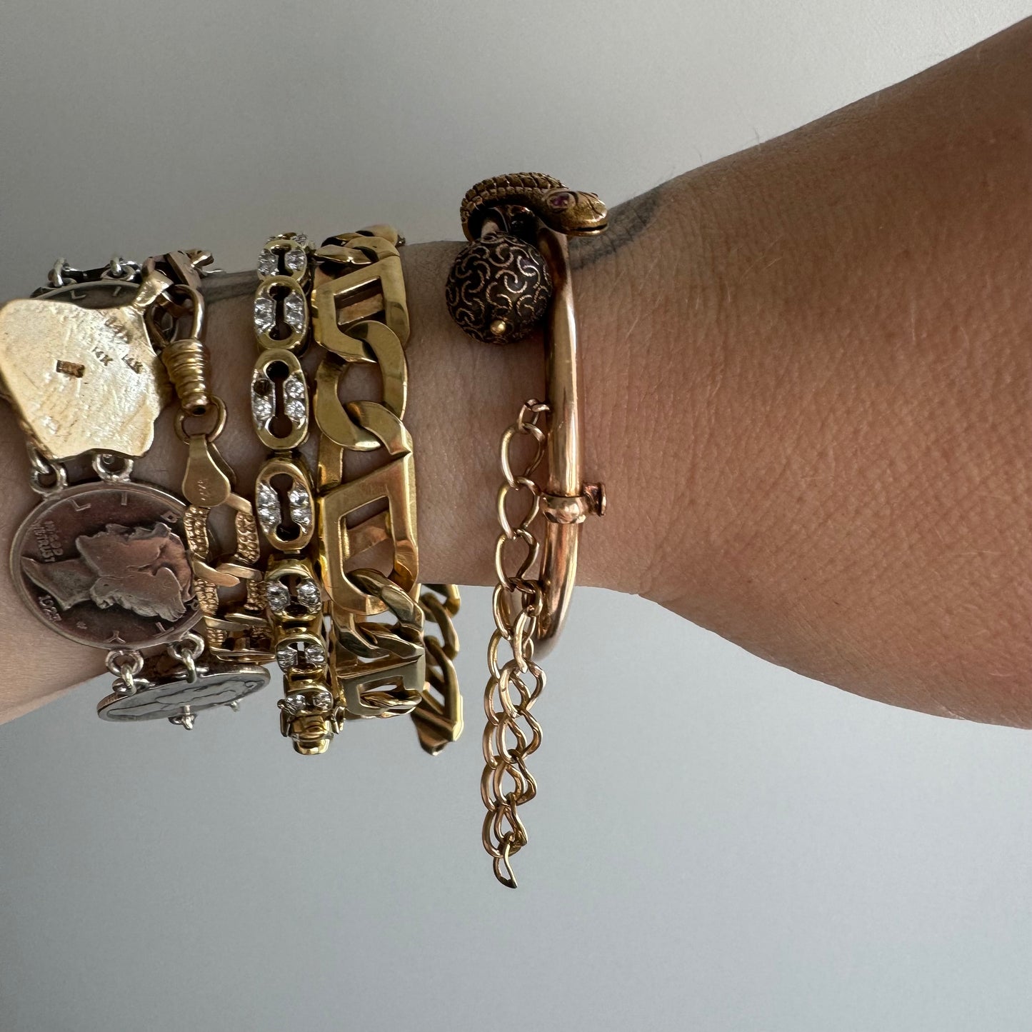 A N T I Q U E // slithering from Etruria / victorian 14k and ruby Etruscan revival hinged snake bangle / 6"