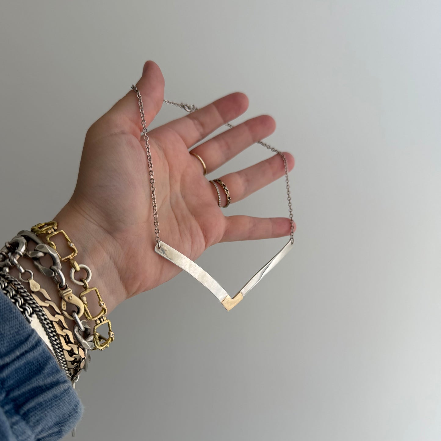 LIKE A LIVE // Alemany Flea Market find / sterling + 14k chevron bib necklace
