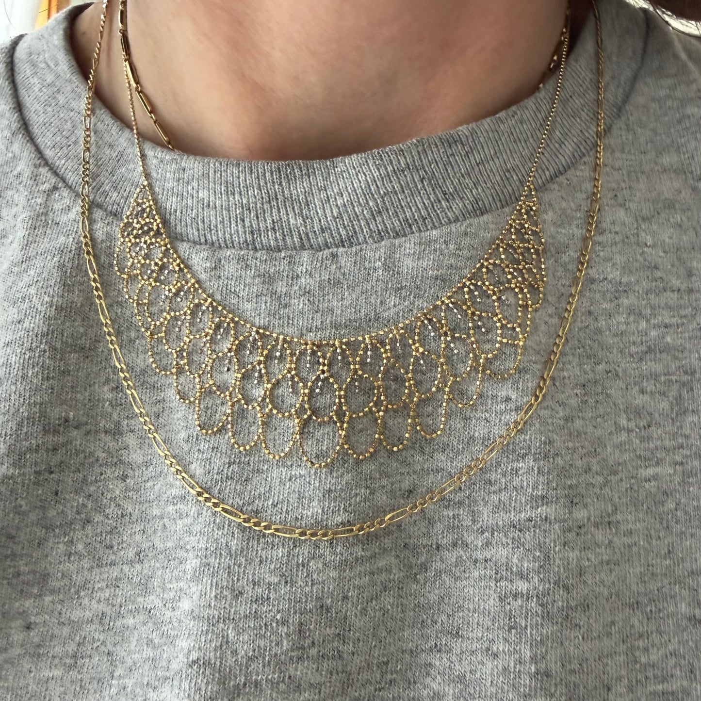 V I N T A G E // everyday figaro / 14k yellow gold dainty figaro link chain necklace / 19.25", 3.2g