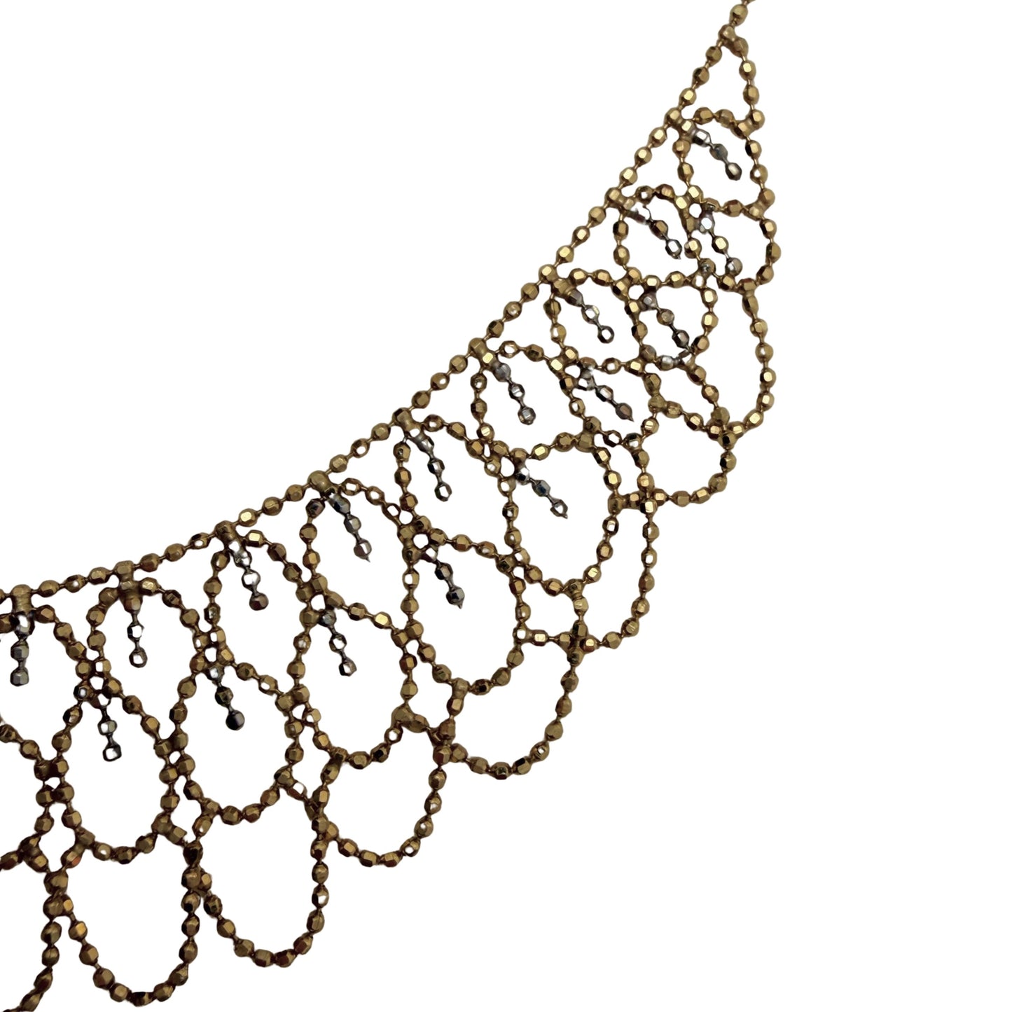 V I N T A G E // like lace / 10k bicolor ball bead lace bib necklace / 16" to 18", 4.8g