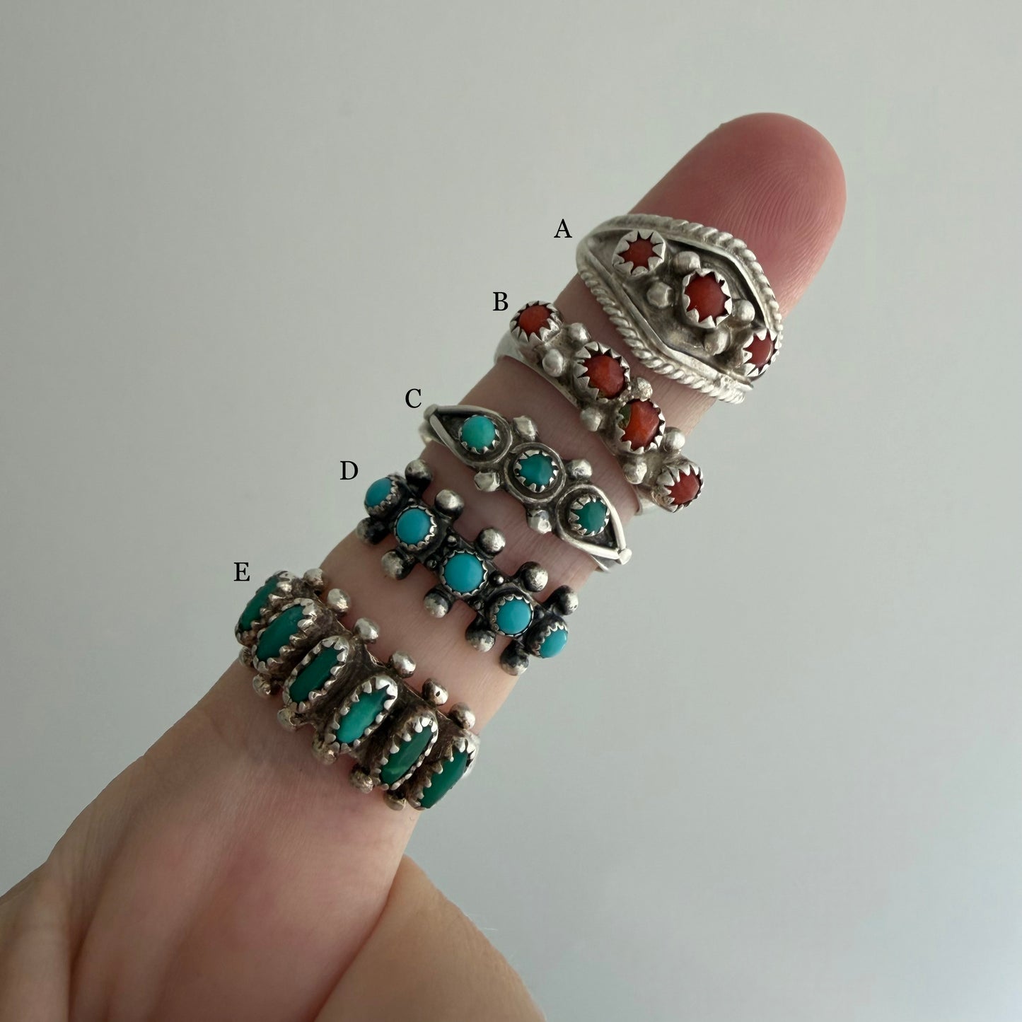 LIKE A LIVE // sterling silver rings / petite point and snake eye turquoise and coral rings