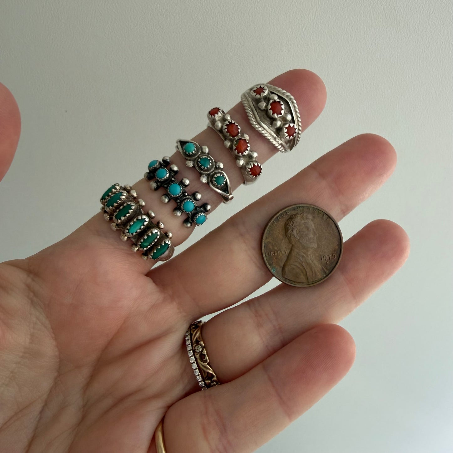 LIKE A LIVE // sterling silver rings / petite point and snake eye turquoise and coral rings