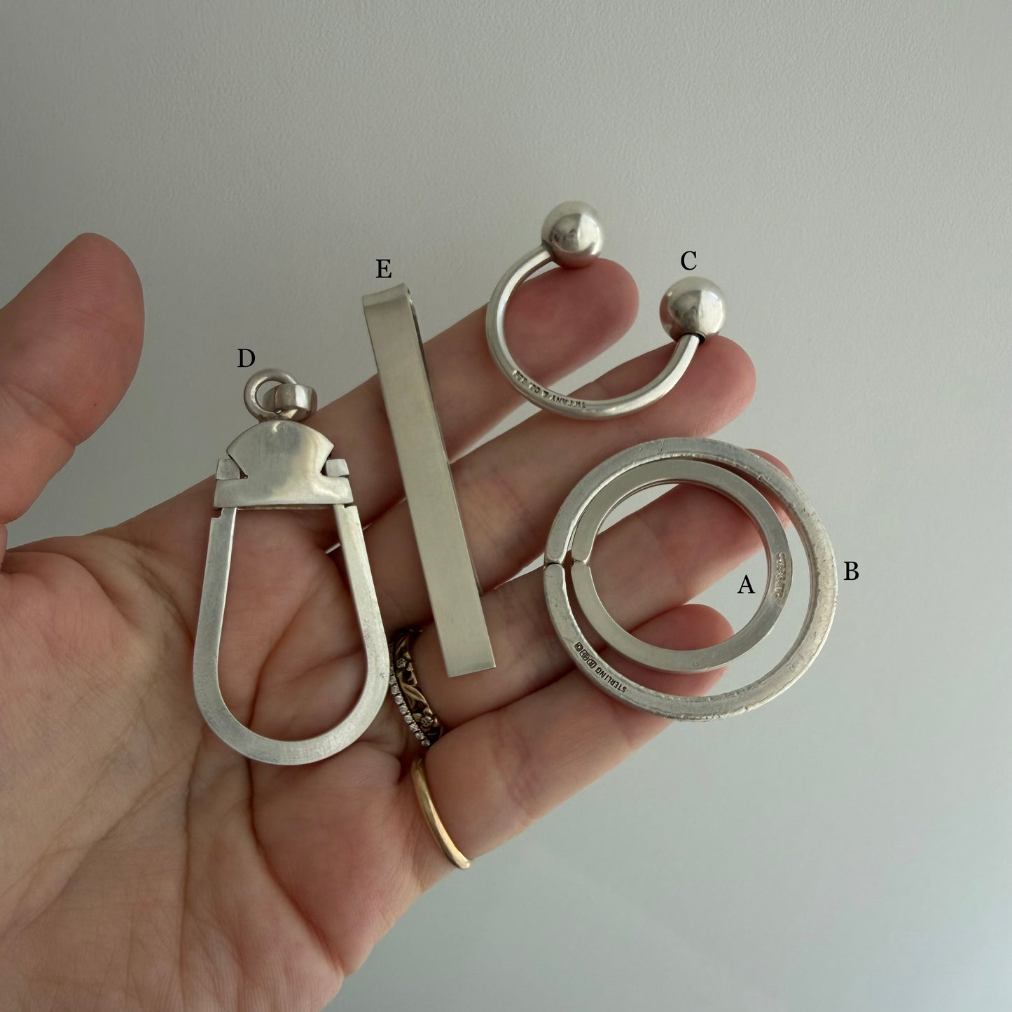 LIKE A LIVE // sterling silver helpers / key rings and a tie clip or money clip