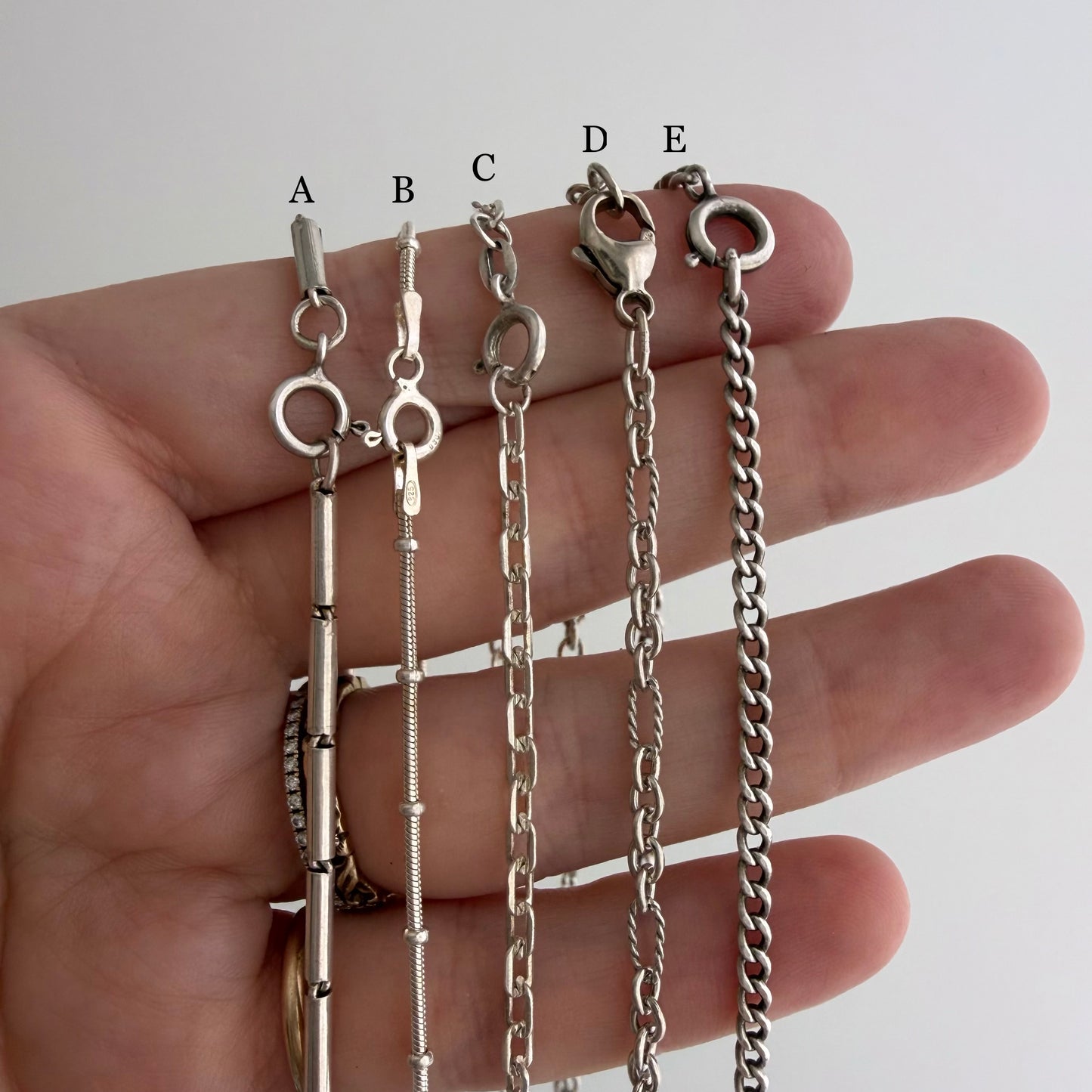 LIKE A LIVE // sterling silver pendant chains / baht / curb / snake / biker cable / trombone