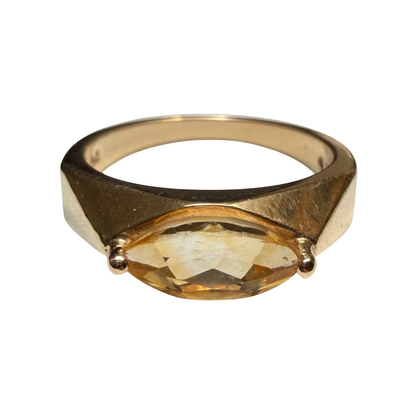 E S T A T E // citrine eye / modernist geometric east west citrine solitaire stacking ring / size 6