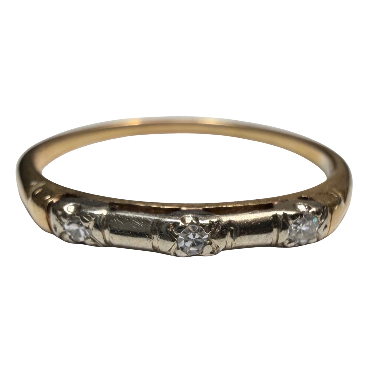 A N T I Q U E // melee magic / 14k yellow and white gold art deco trilogy diamond band / size 7.25