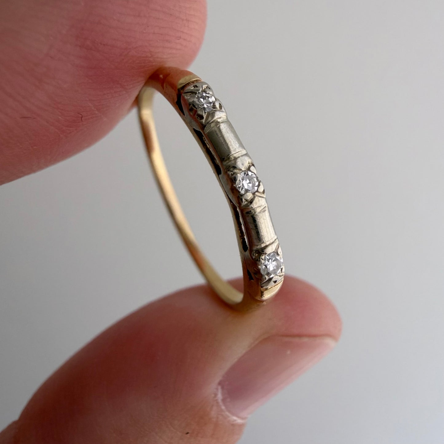 A N T I Q U E // melee magic / 14k yellow and white gold art deco trilogy diamond band / size 7.25