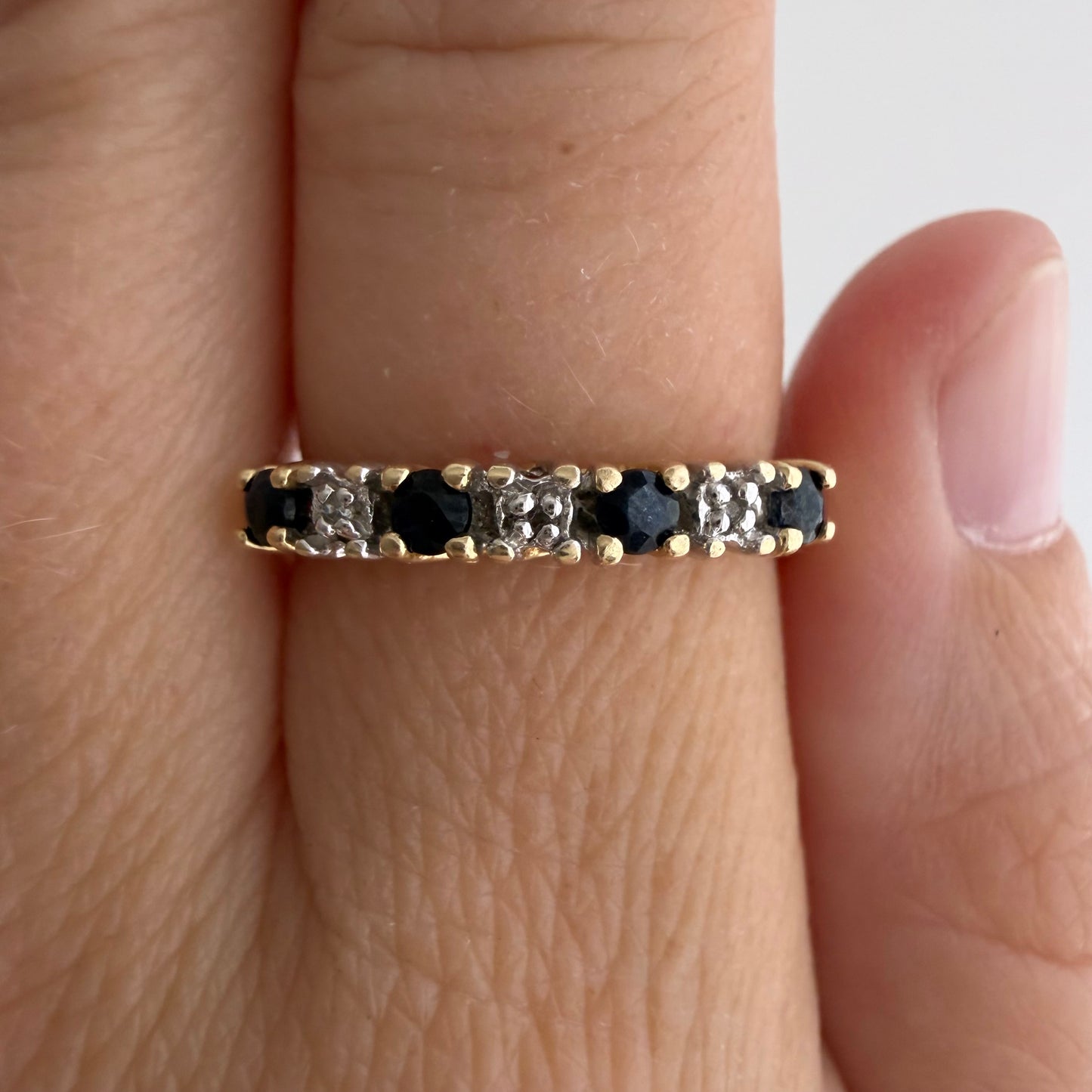 V I N T A G E // topaz hopscotch / 10k half eternity band with topaz and diamonds / size 6.75