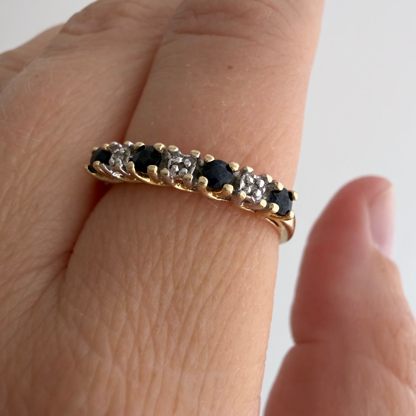 V I N T A G E // topaz hopscotch / 10k half eternity band with topaz and diamonds / size 6.75