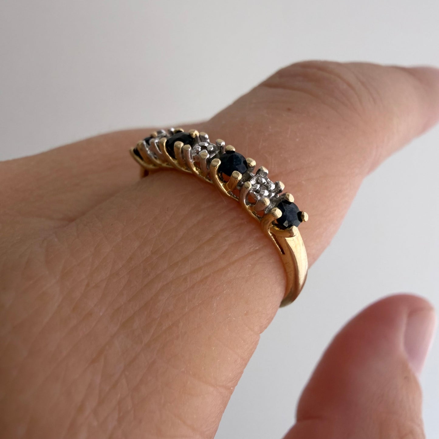 V I N T A G E // topaz hopscotch / 10k half eternity band with topaz and diamonds / size 6.75