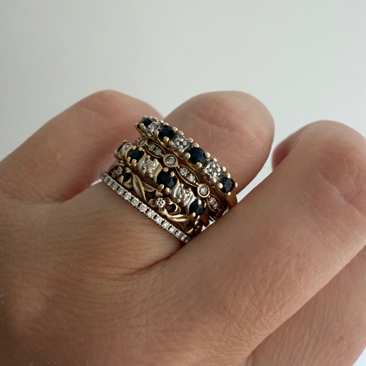 V I N T A G E // topaz hopscotch / 10k half eternity band with topaz and diamonds / size 6.75