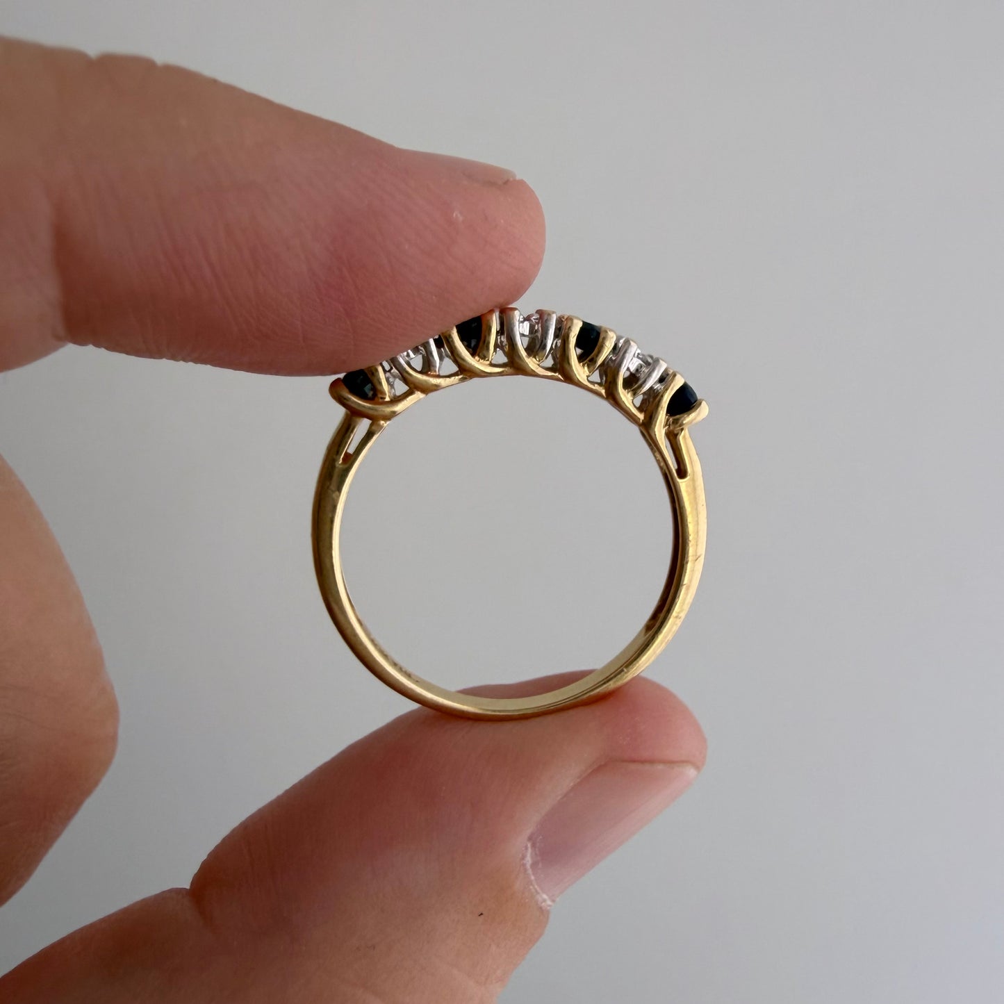 V I N T A G E // topaz hopscotch / 10k half eternity band with topaz and diamonds / size 6.75