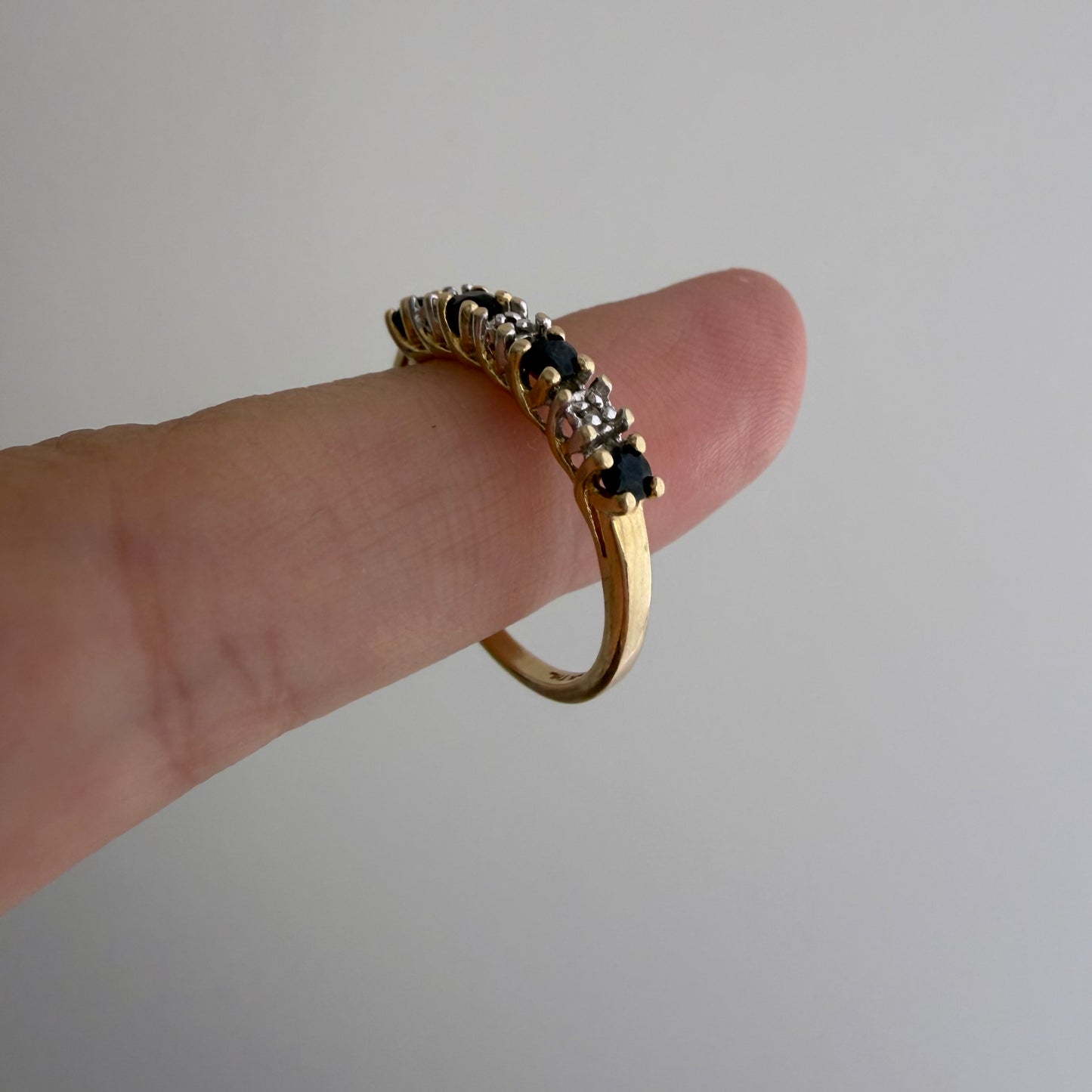 V I N T A G E // topaz hopscotch / 10k half eternity band with topaz and diamonds / size 6.75