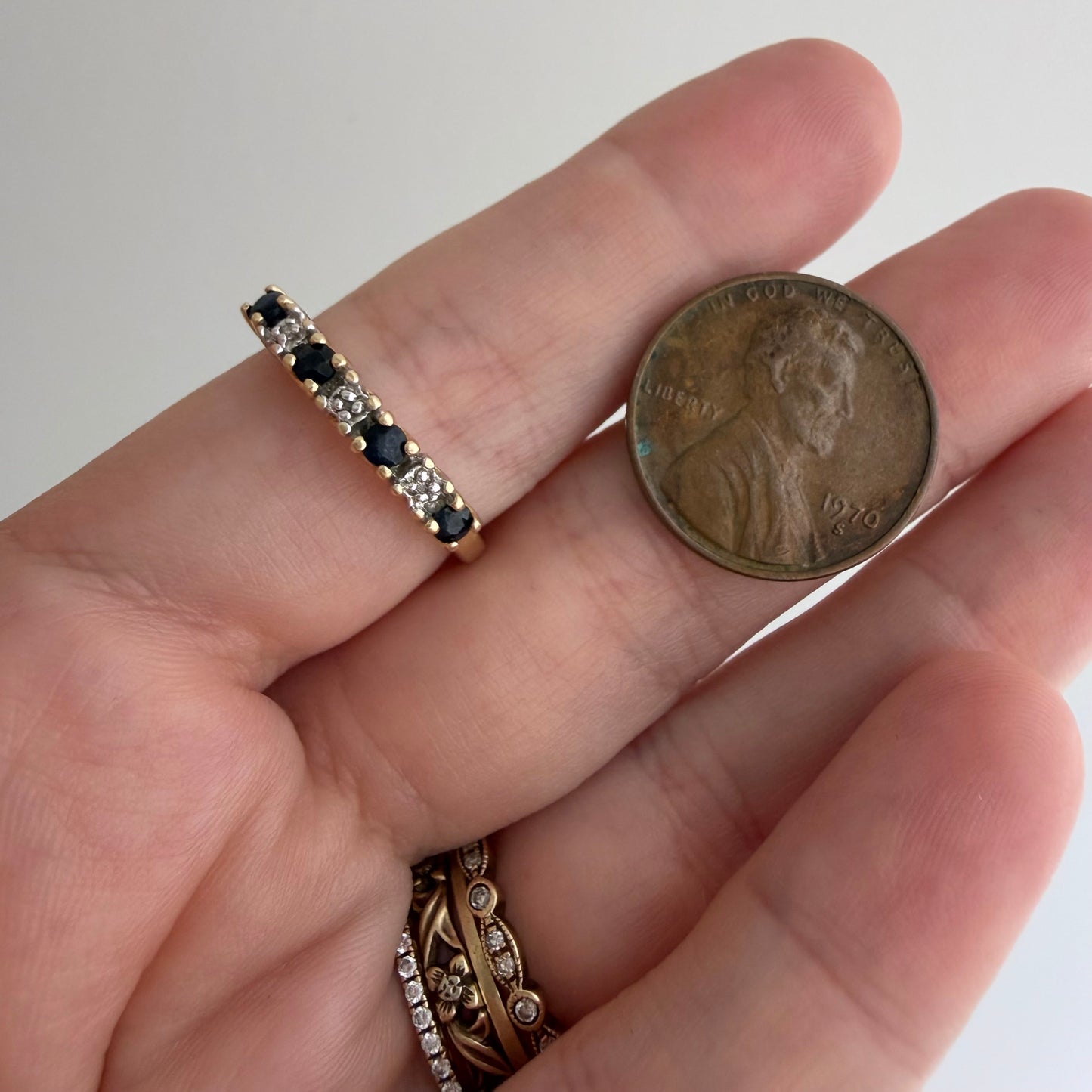 V I N T A G E // topaz hopscotch / 10k half eternity band with topaz and diamonds / size 6.75