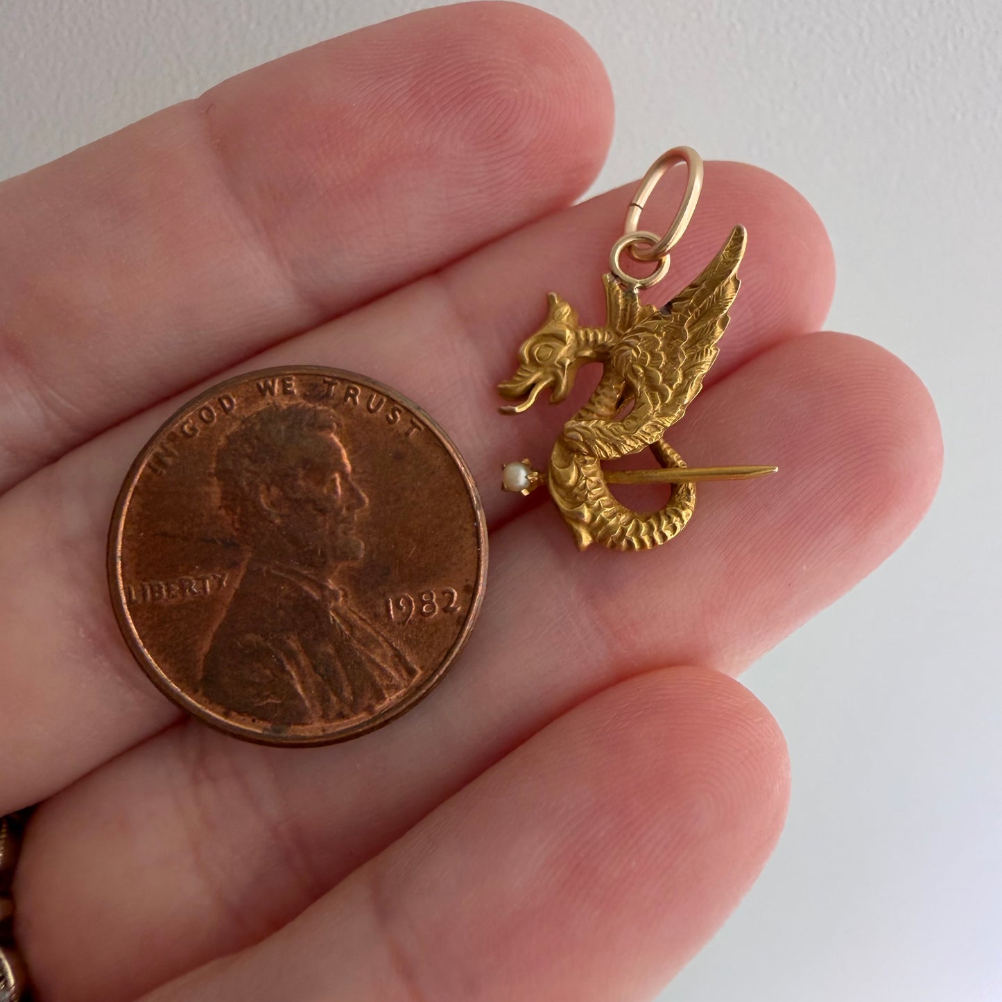 reimagined A N T I Q U E // griffin / 14k art nouveau or earlier stick pin conversion / a pendant