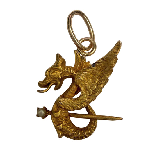 reimagined A N T I Q U E // griffin / 14k art nouveau or earlier stick pin conversion / a pendant