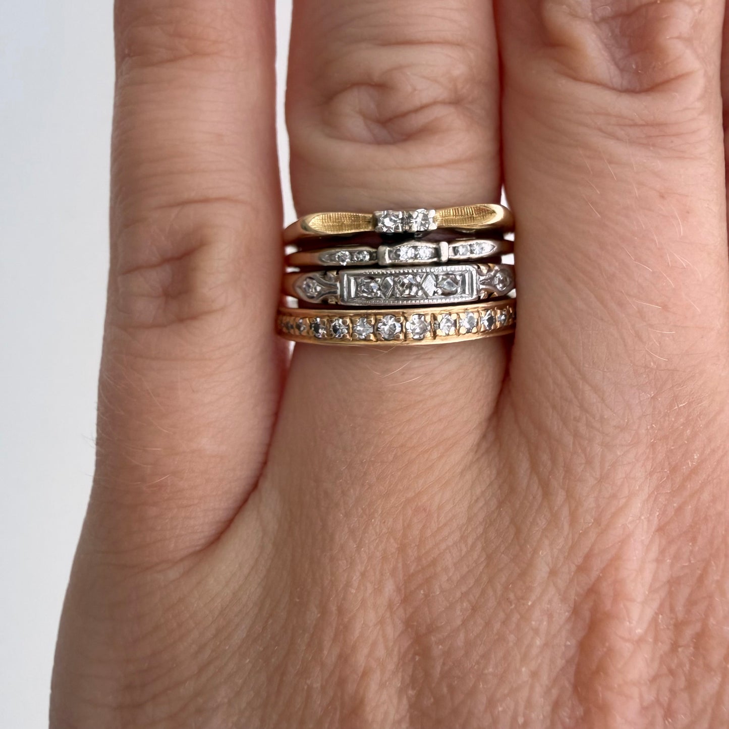 A N T I Q U E // deco delight / 14k yellow and white gold late art deco diamond band / size 5