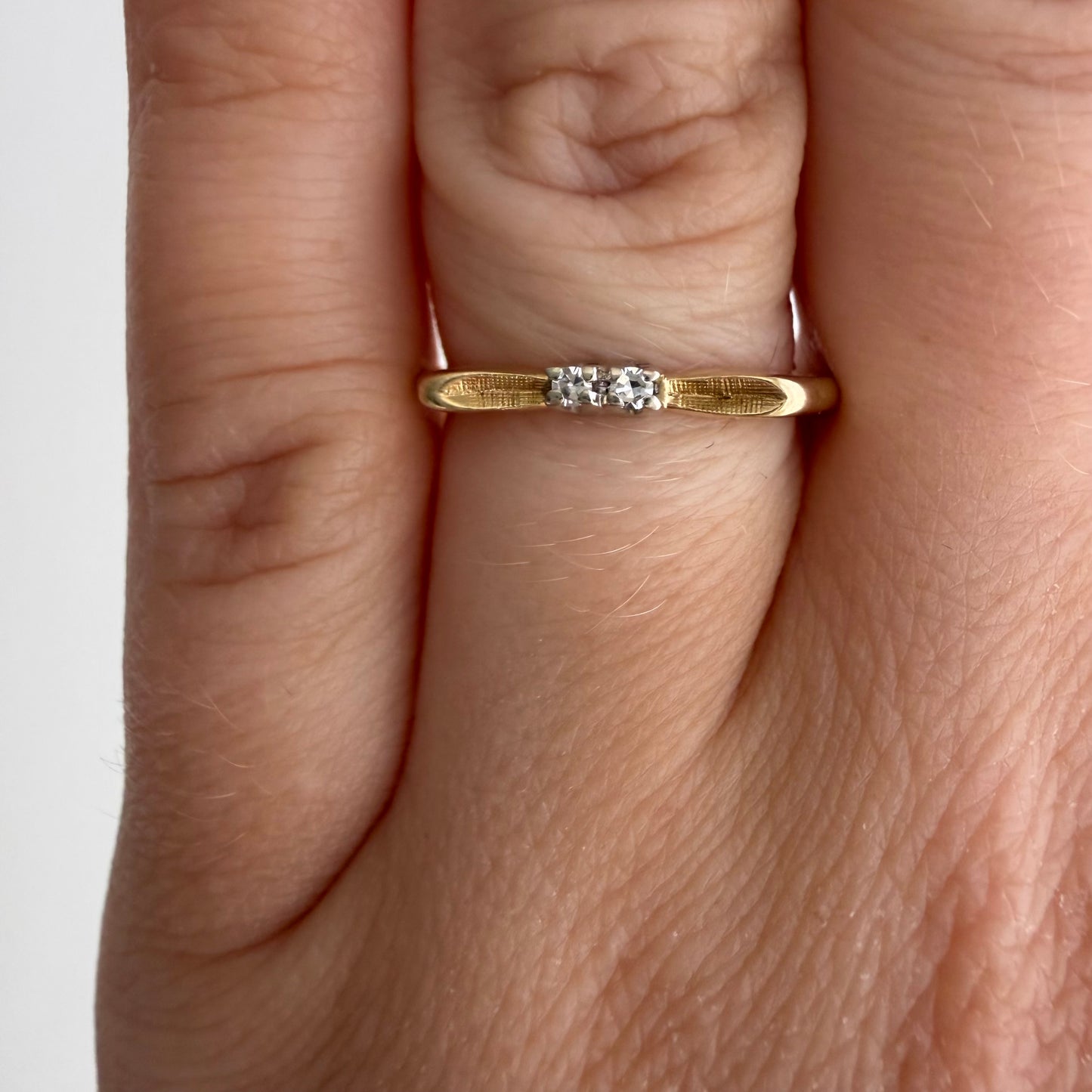 V I N T A G E // better together / 14k yellow and white gold diamond flat bow band / size 5.25+