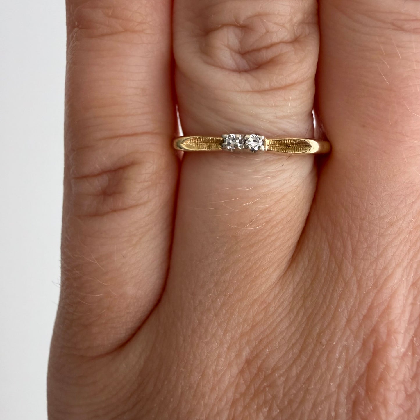 V I N T A G E // better together / 14k yellow and white gold diamond flat bow band / size 5.25+