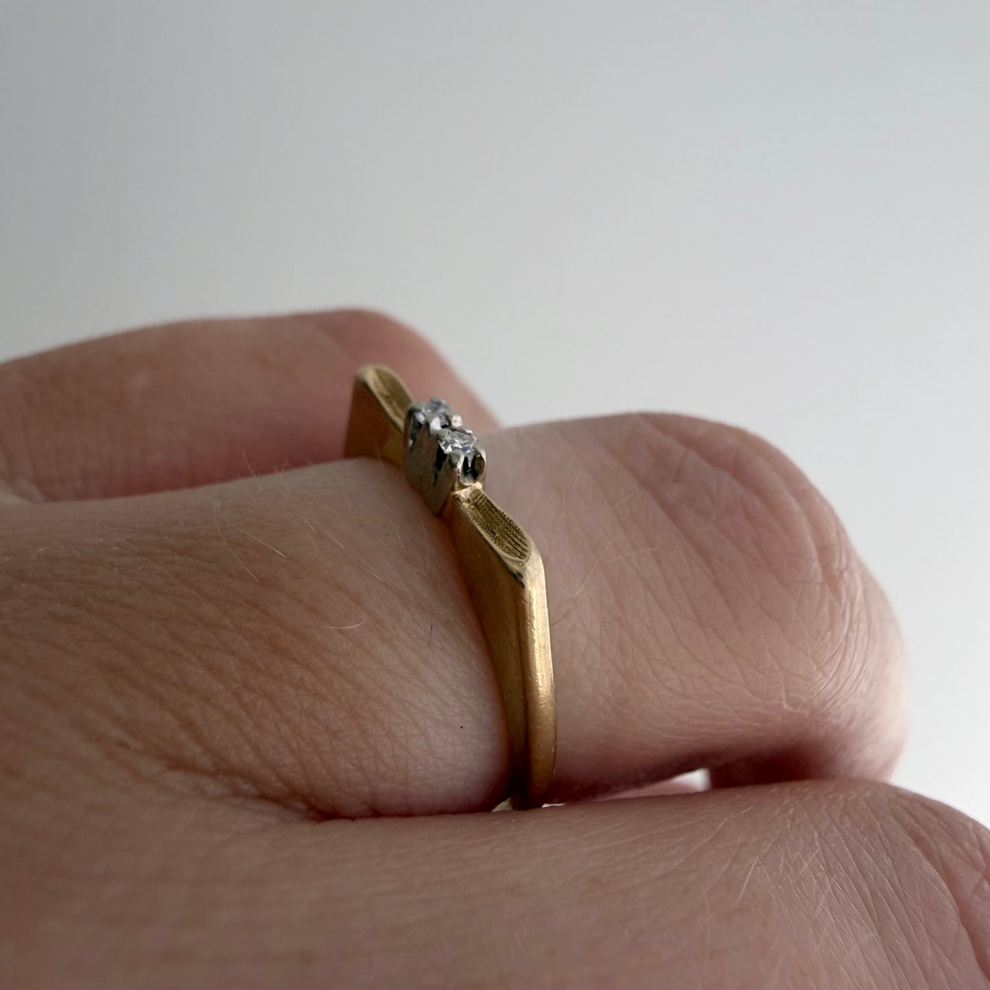 V I N T A G E // better together / 14k yellow and white gold diamond flat bow band / size 5.25+