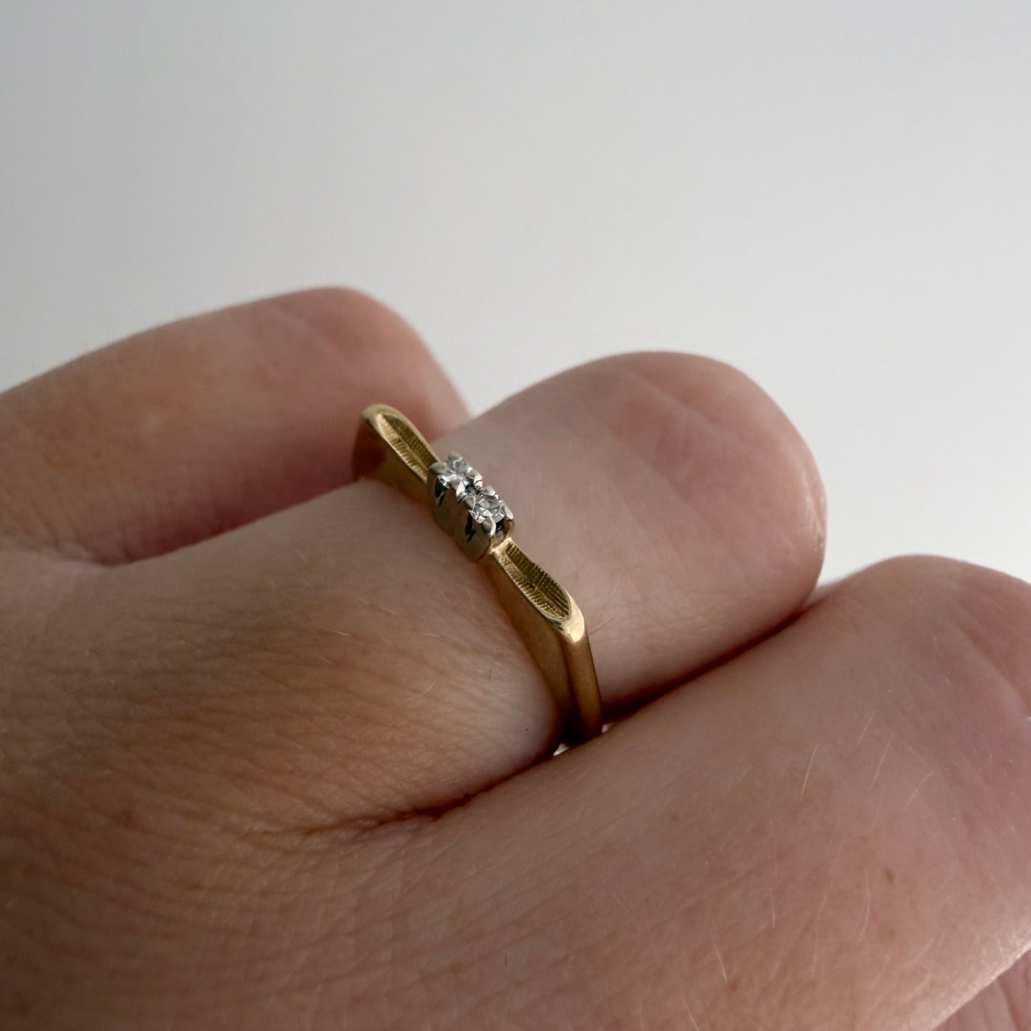 V I N T A G E // better together / 14k yellow and white gold diamond flat bow band / size 5.25+