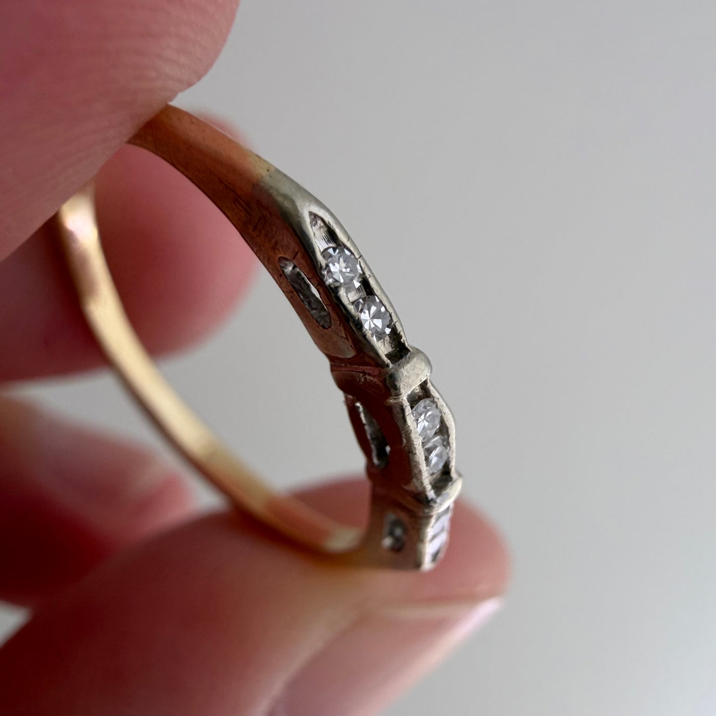 A N T I Q U E // deco delight / 14k yellow and white gold late art deco diamond band / size 5