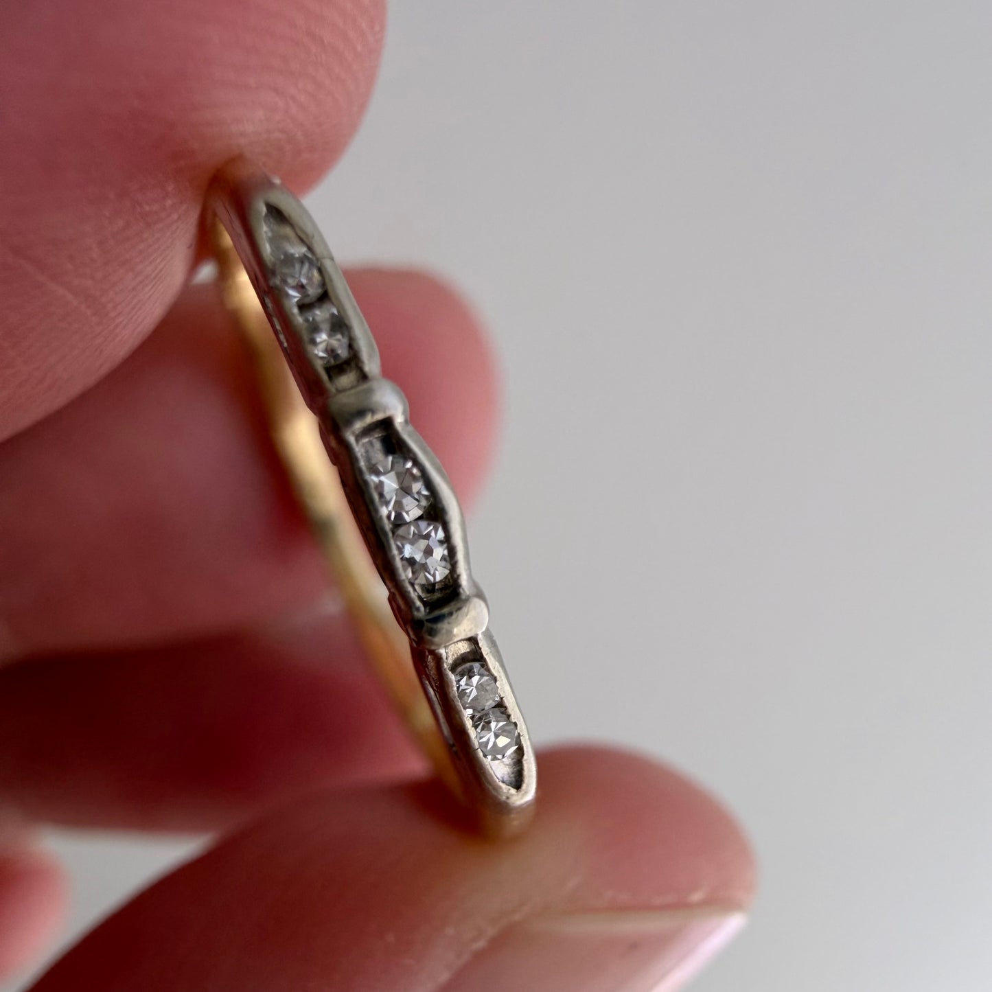 A N T I Q U E // deco delight / 14k yellow and white gold late art deco diamond band / size 5