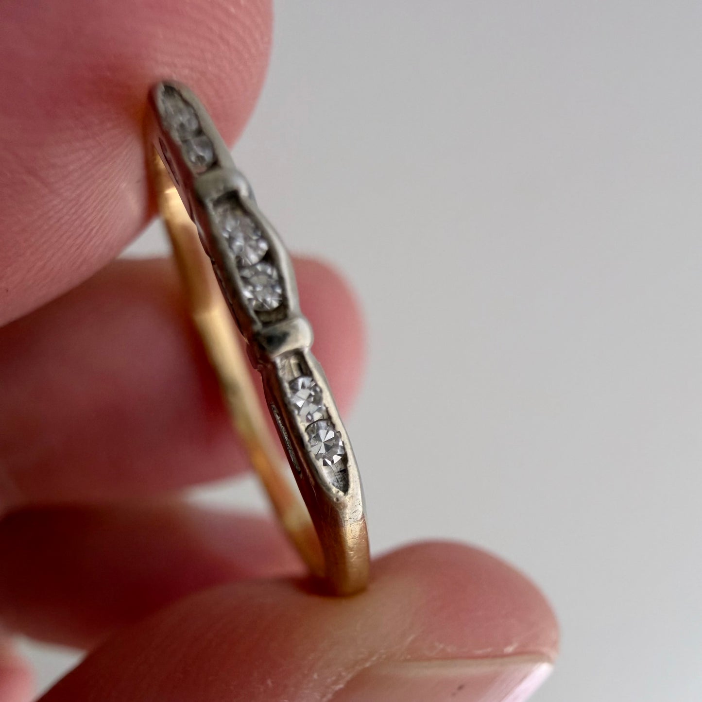 A N T I Q U E // deco delight / 14k yellow and white gold late art deco diamond band / size 5
