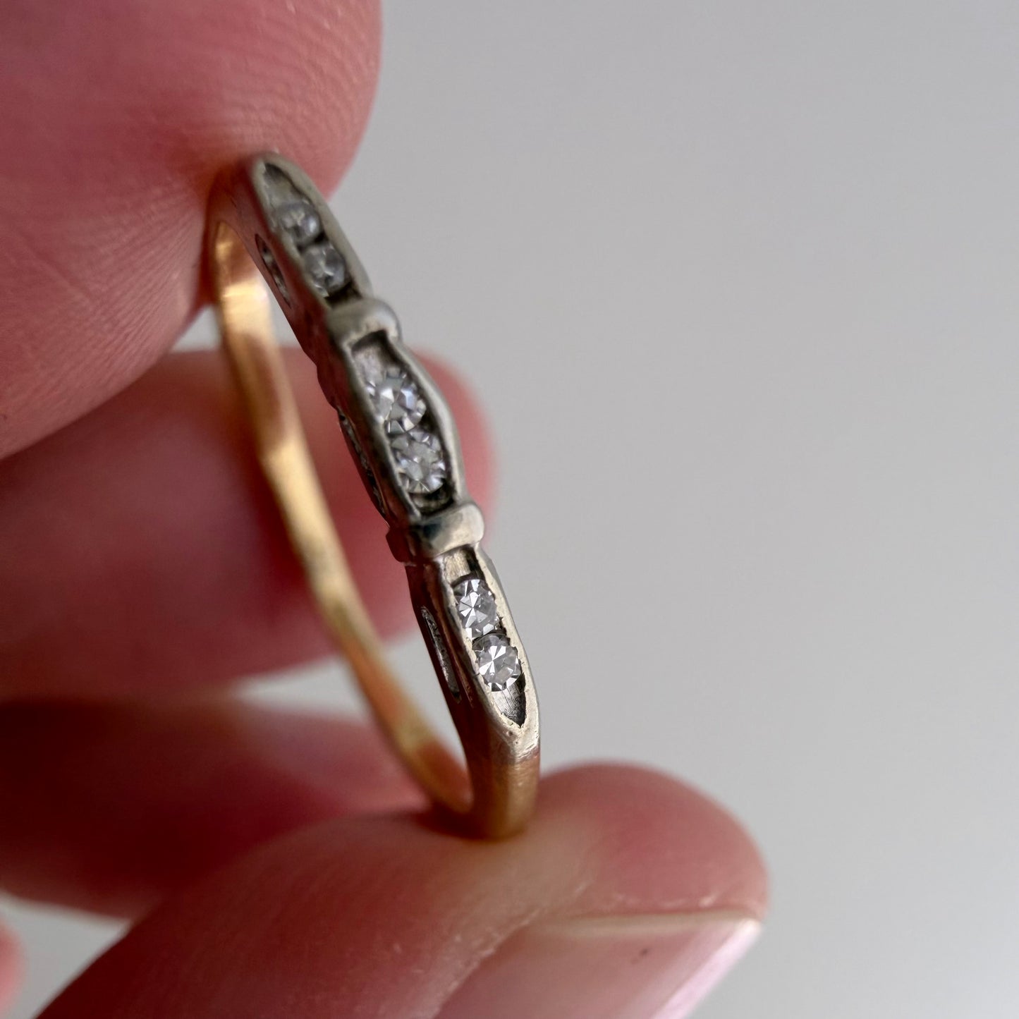 A N T I Q U E // deco delight / 14k yellow and white gold late art deco diamond band / size 5