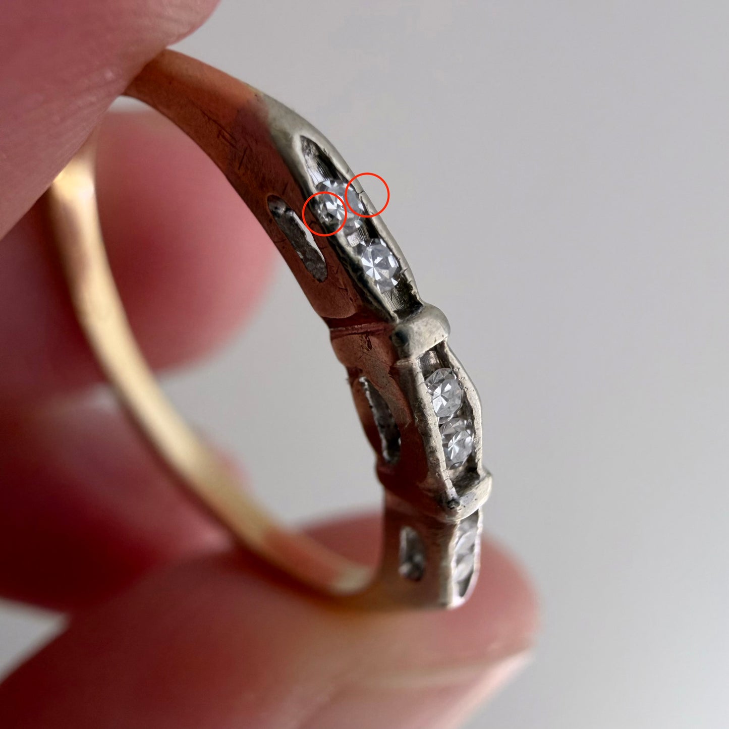 A N T I Q U E // deco delight / 14k yellow and white gold late art deco diamond band / size 5