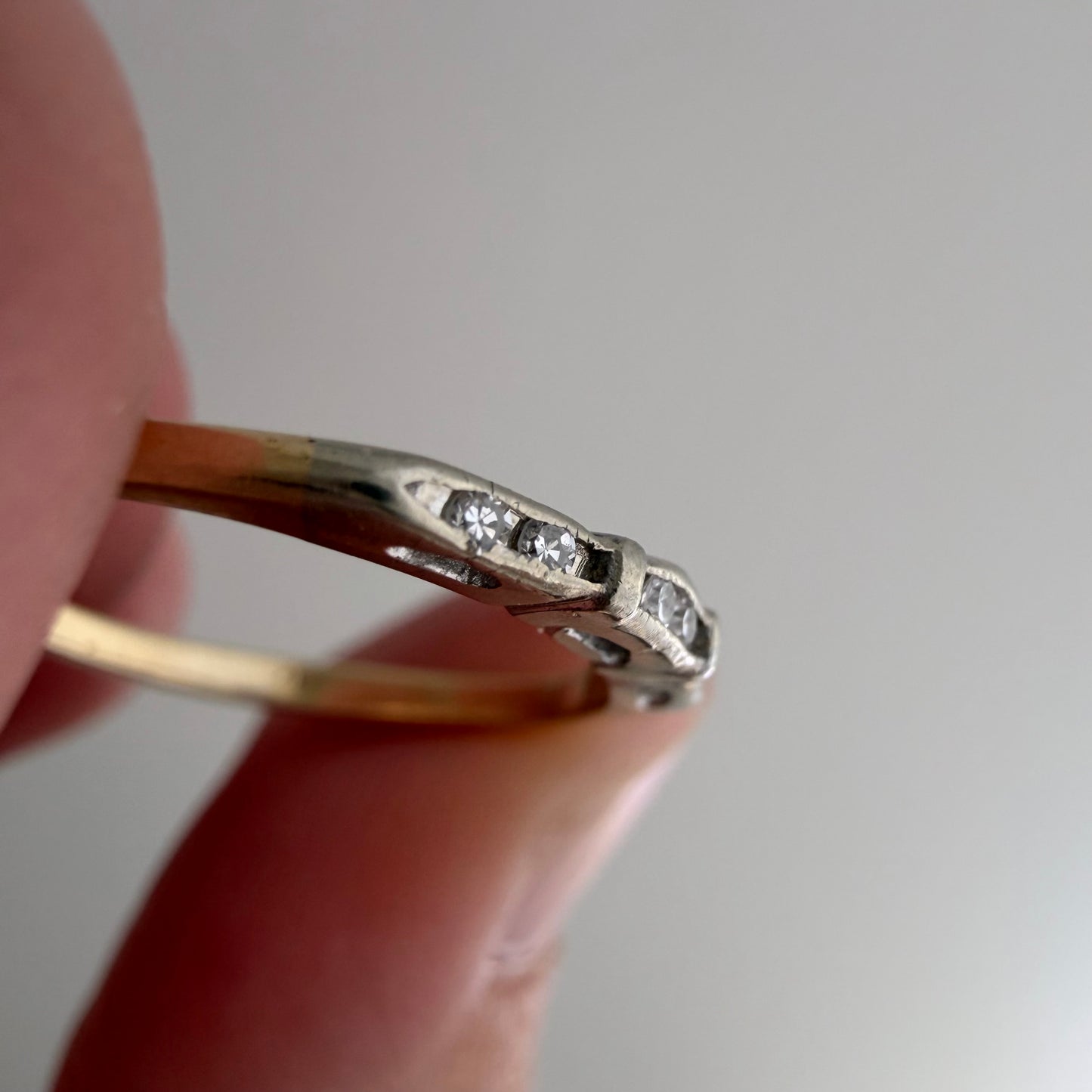 A N T I Q U E // deco delight / 14k yellow and white gold late art deco diamond band / size 5