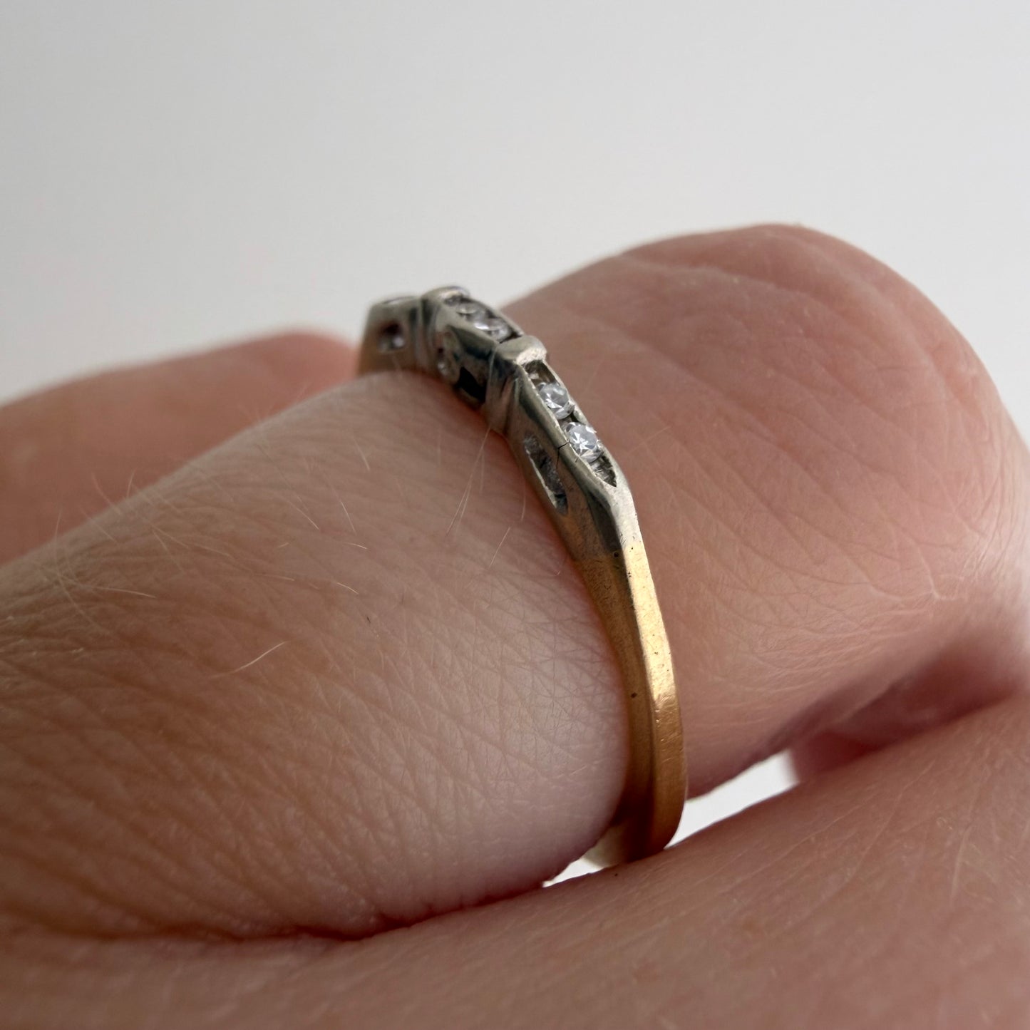 A N T I Q U E // deco delight / 14k yellow and white gold late art deco diamond band / size 5