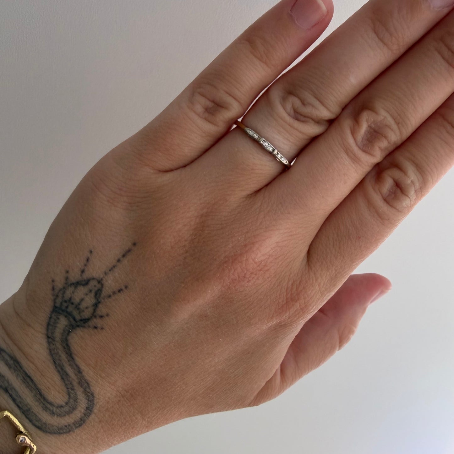A N T I Q U E // deco delight / 14k yellow and white gold late art deco diamond band / size 5
