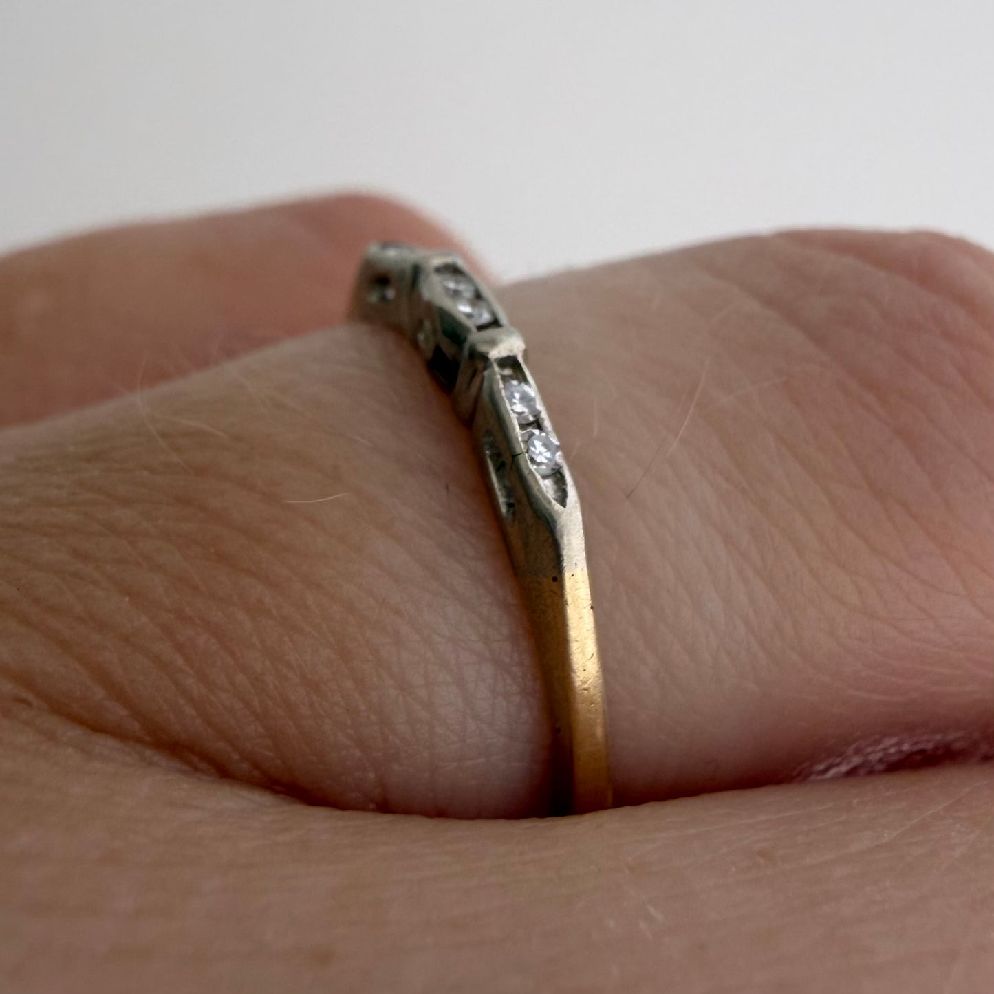A N T I Q U E // deco delight / 14k yellow and white gold late art deco diamond band / size 5